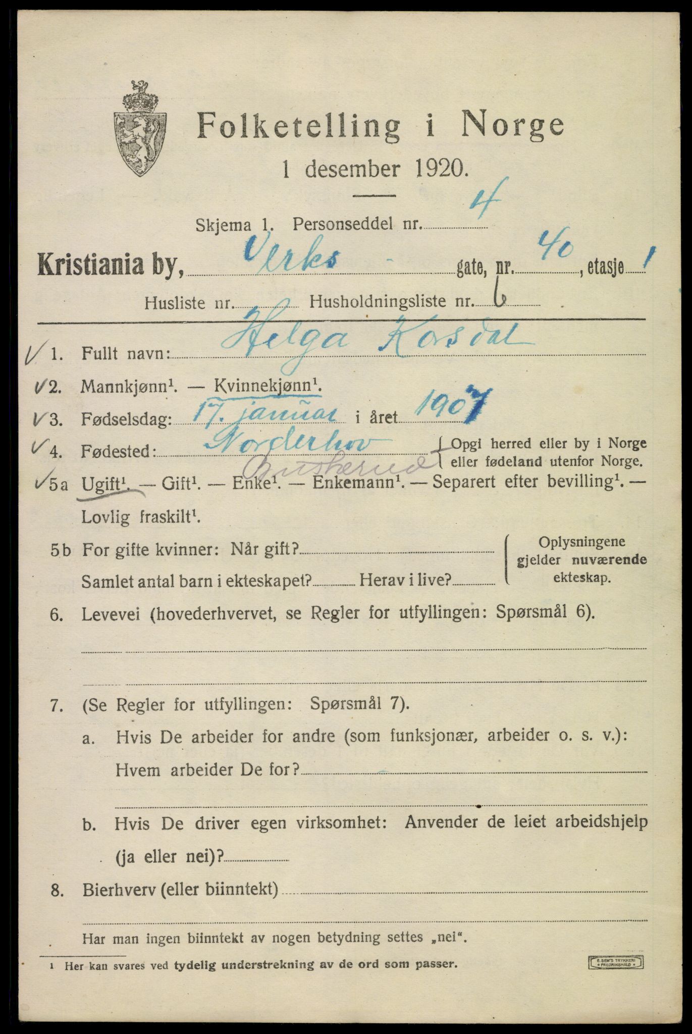 SAO, 1920 census for Kristiania, 1920, p. 631009