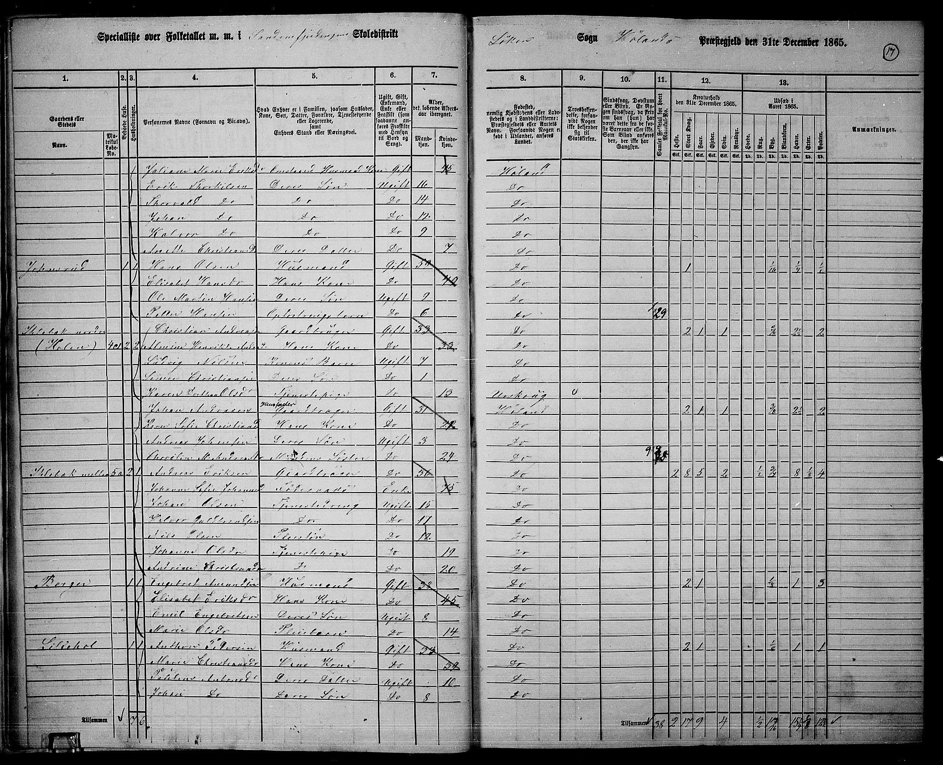 RA, 1865 census for Høland, 1865, p. 17