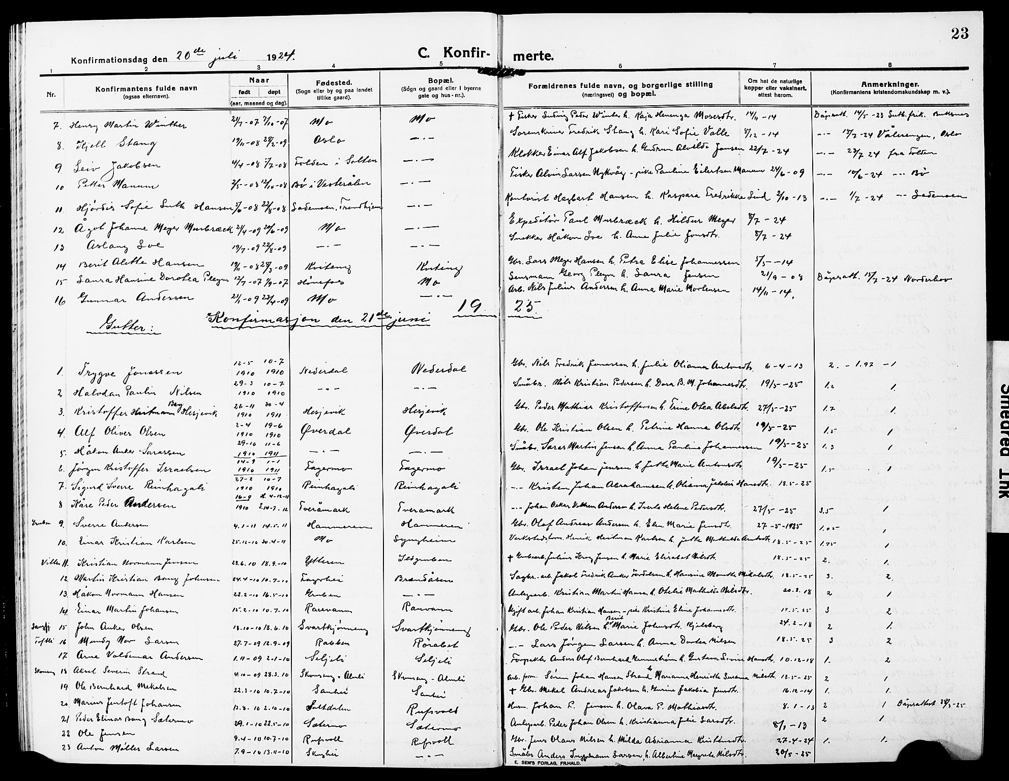 Ministerialprotokoller, klokkerbøker og fødselsregistre - Nordland, AV/SAT-A-1459/827/L0424: Parish register (copy) no. 827C13, 1921-1930, p. 23