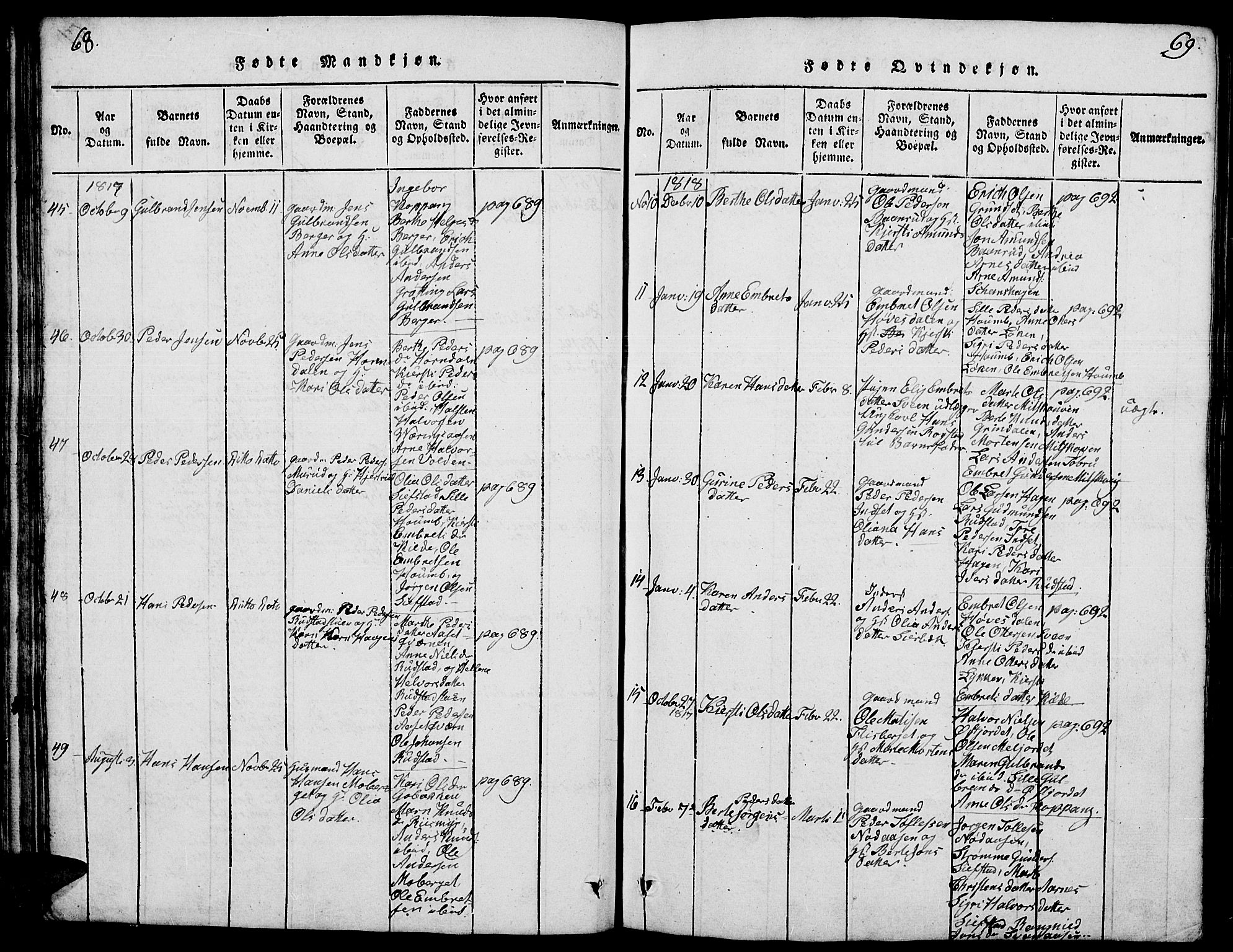 Elverum prestekontor, SAH/PREST-044/H/Ha/Hab/L0001: Parish register (copy) no. 1, 1815-1829, p. 68-69