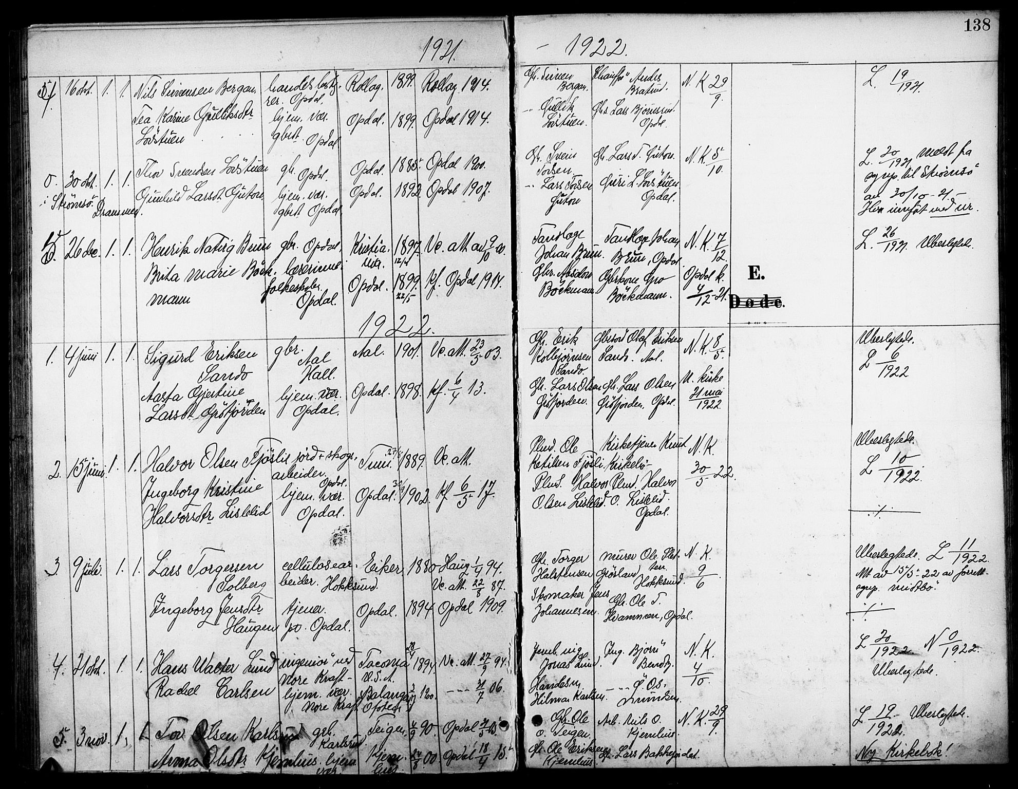 Nore kirkebøker, SAKO/A-238/F/Fc/L0005: Parish register (official) no. III 5, 1898-1922, p. 138