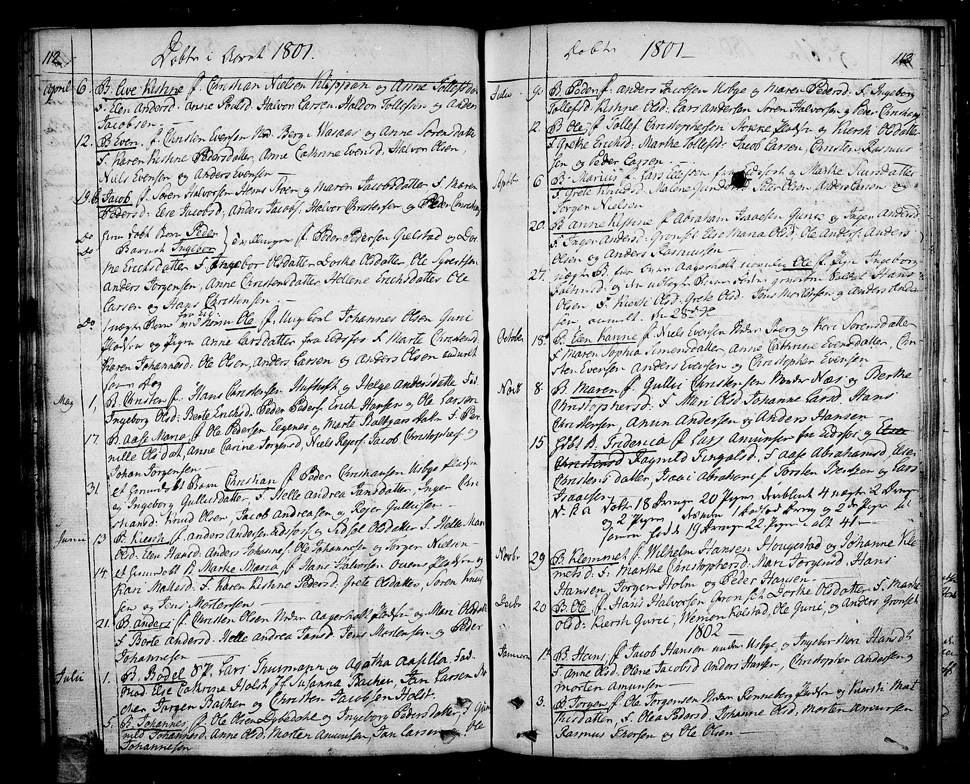 Hof kirkebøker, AV/SAKO-A-64/F/Fa/L0003: Parish register (official) no. I 3, 1782-1814, p. 112-113