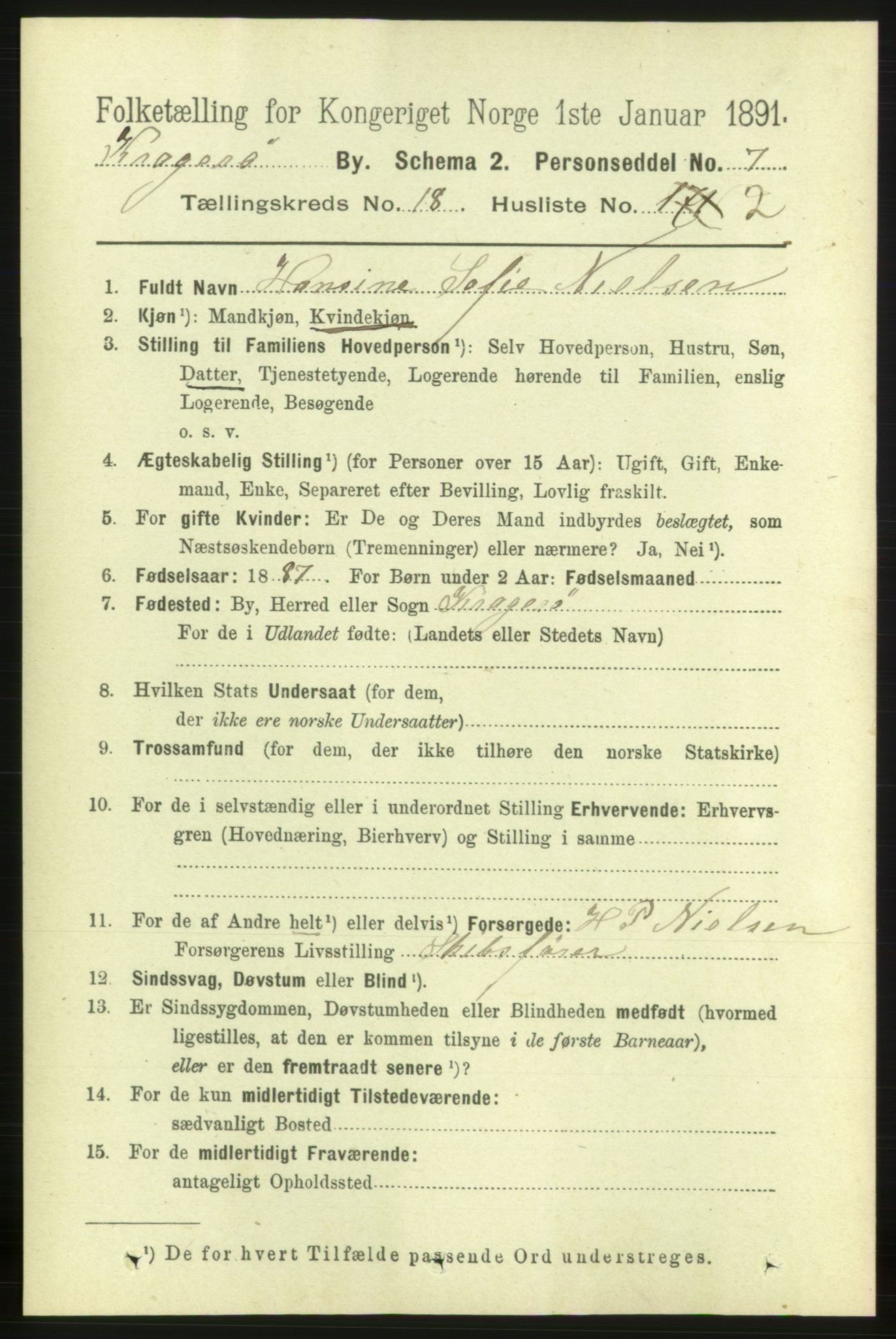 RA, 1891 census for 0801 Kragerø, 1891, p. 4463