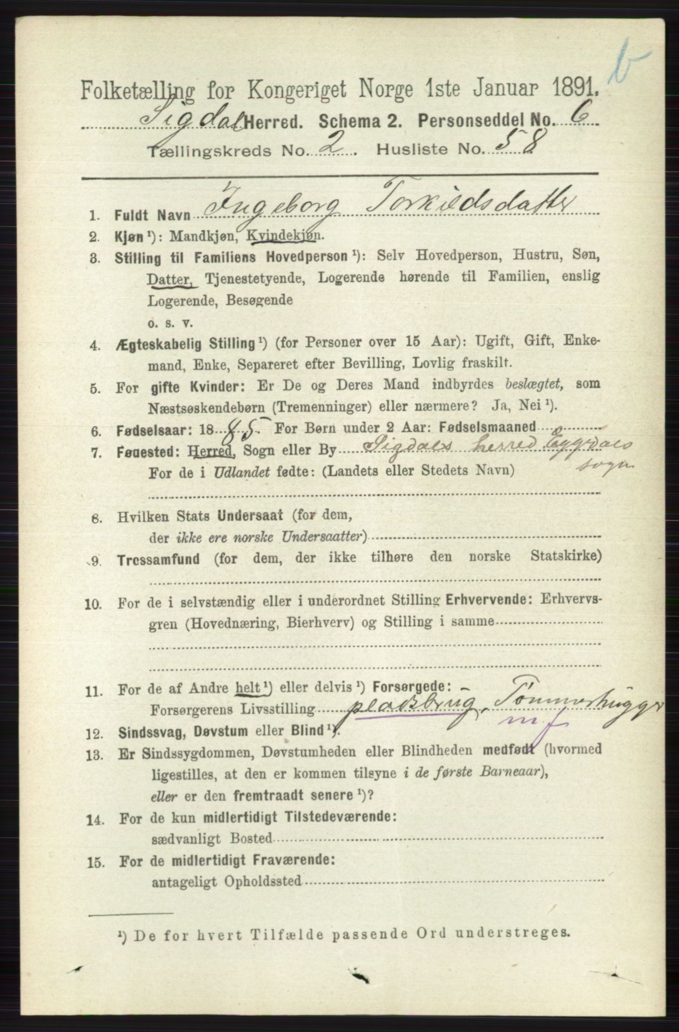 RA, 1891 census for 0621 Sigdal, 1891, p. 4241