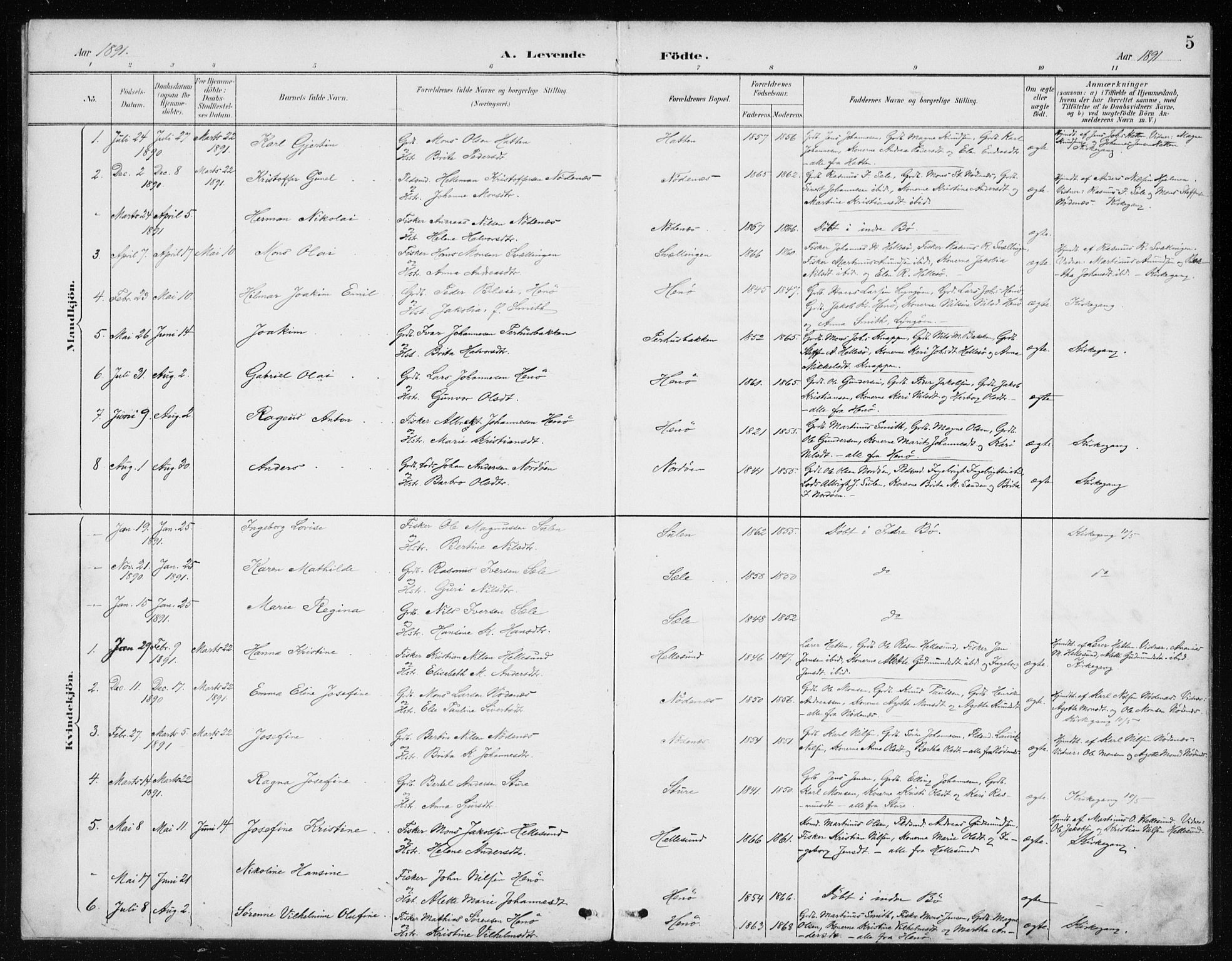 Manger sokneprestembete, SAB/A-76801/H/Haa: Parish register (official) no. E  2, 1891-1902, p. 5