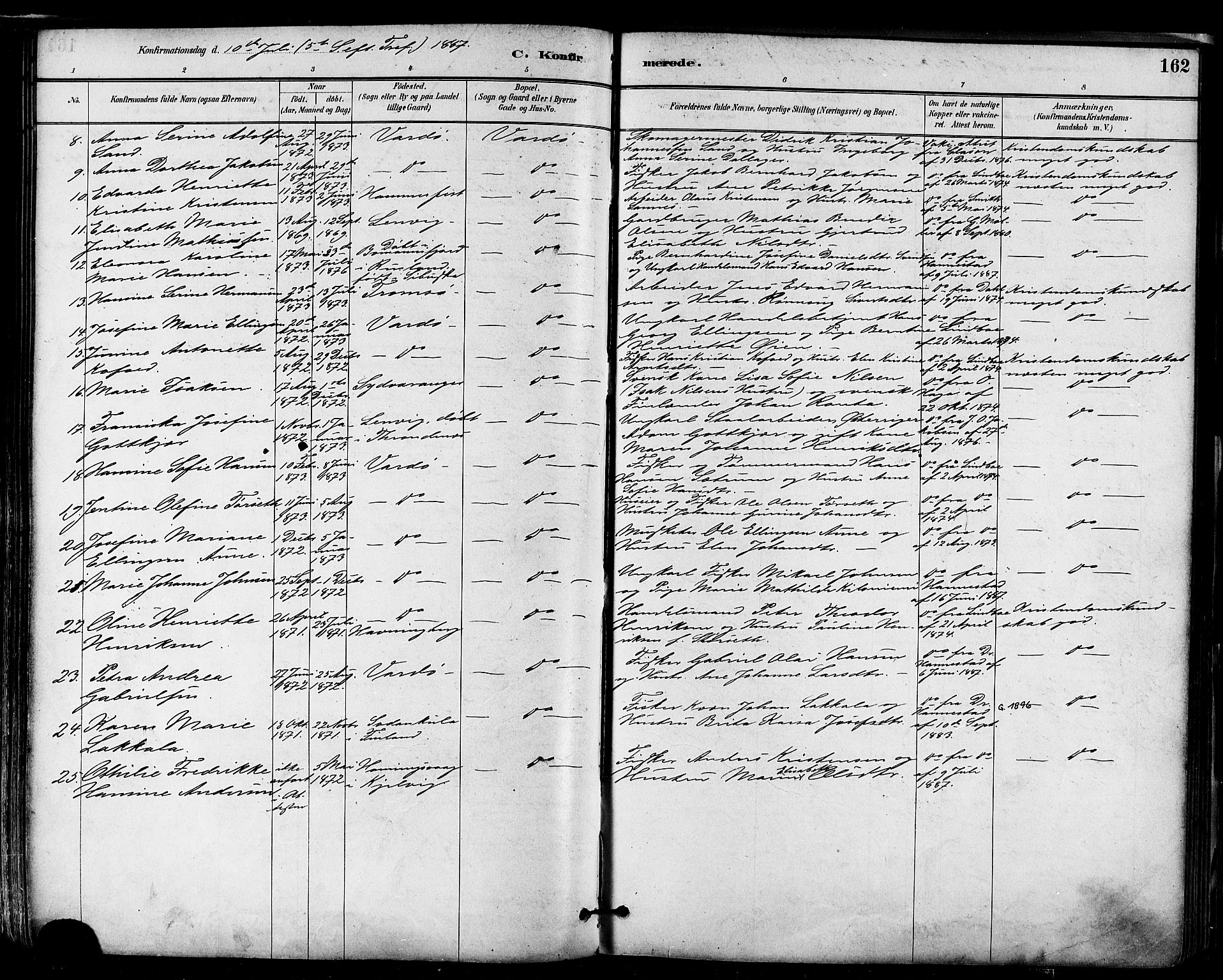 Vardø sokneprestkontor, SATØ/S-1332/H/Ha/L0007kirke: Parish register (official) no. 7, 1886-1897, p. 162