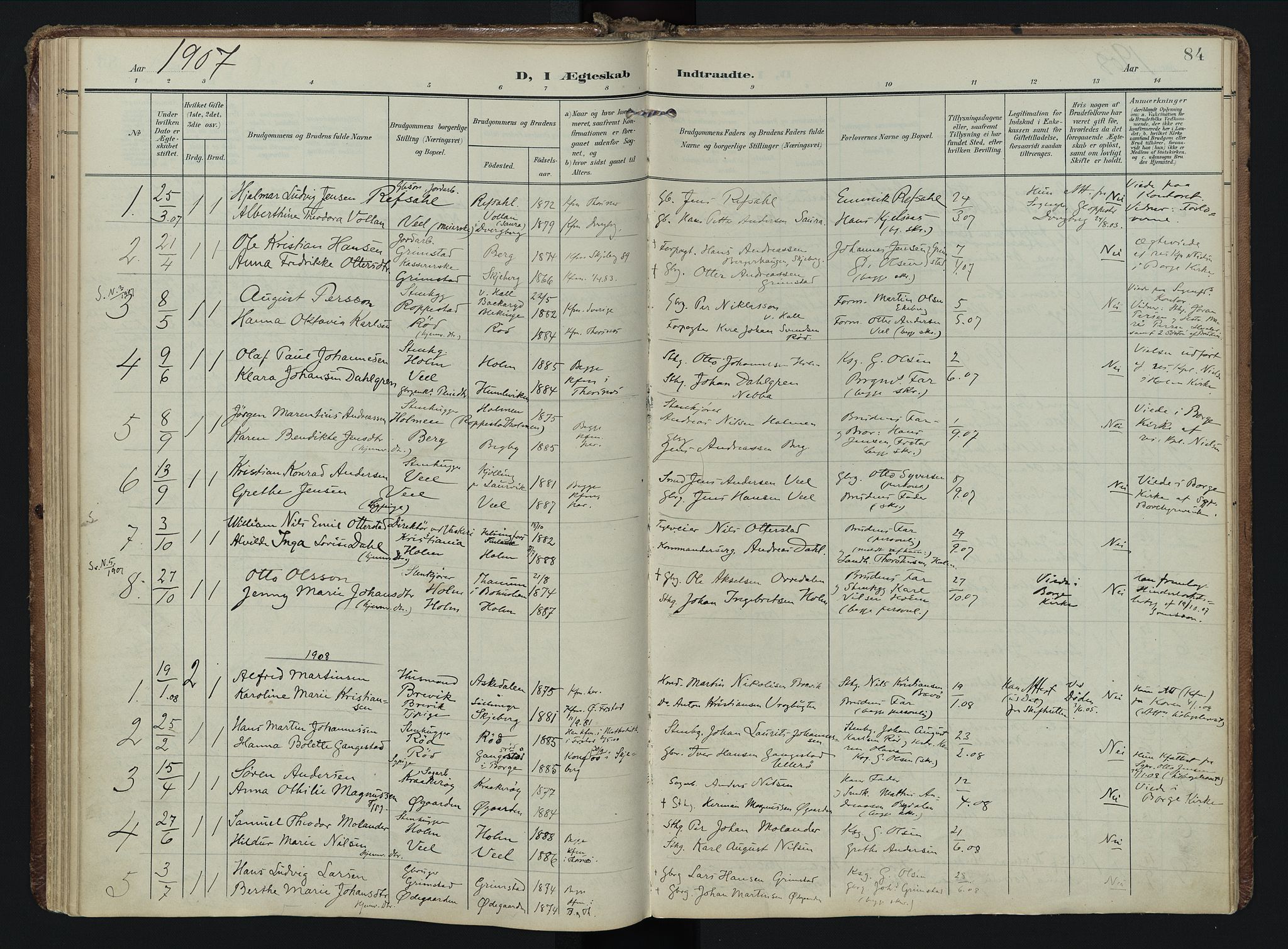 Borge prestekontor Kirkebøker, AV/SAO-A-10903/F/Fb/L0004: Parish register (official) no. II 4, 1902-1914, p. 84