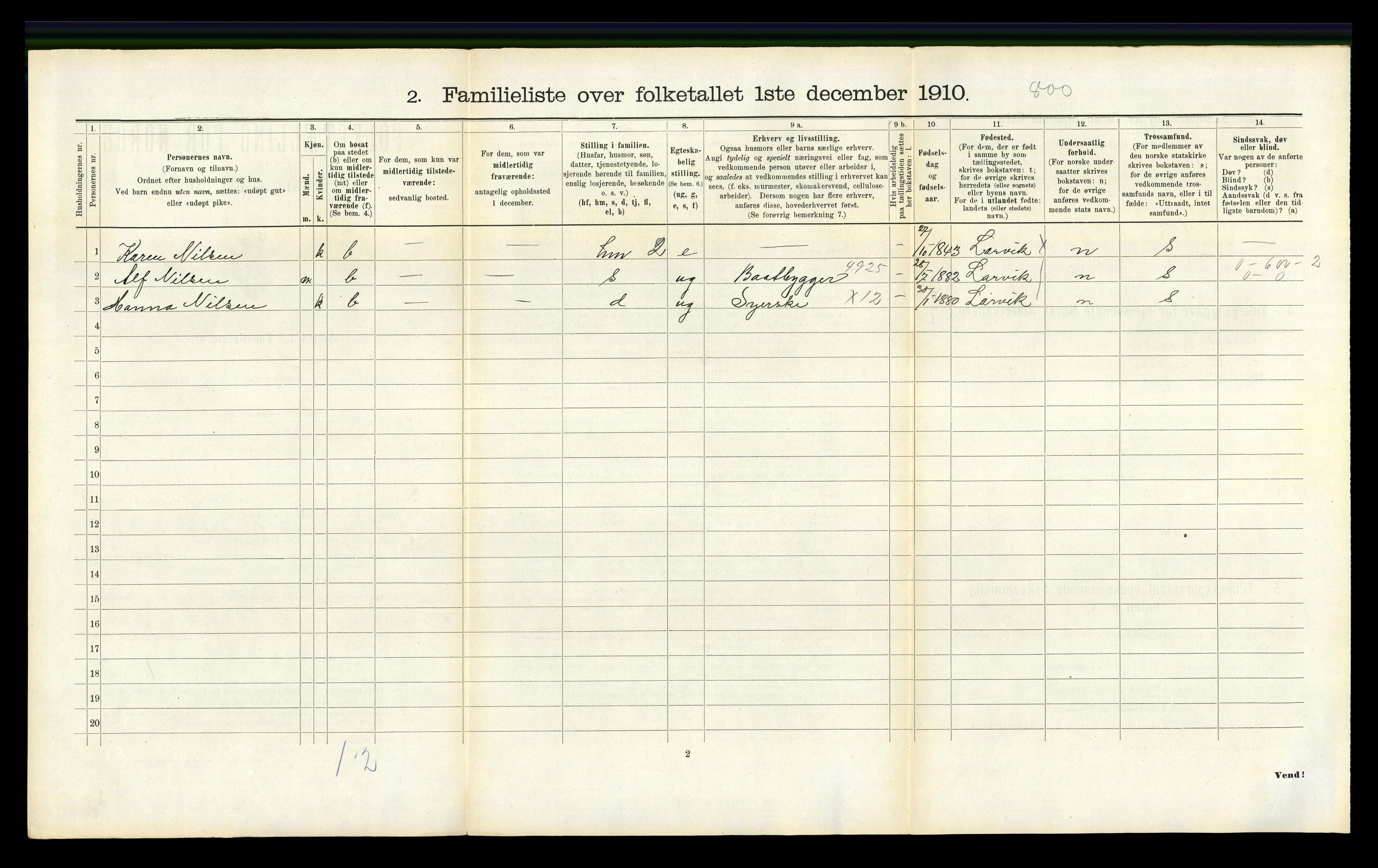 RA, 1910 census for Larvik, 1910, p. 5632