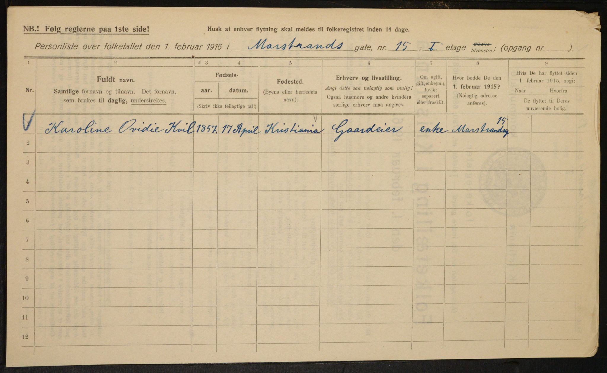 OBA, Municipal Census 1916 for Kristiania, 1916, p. 66412