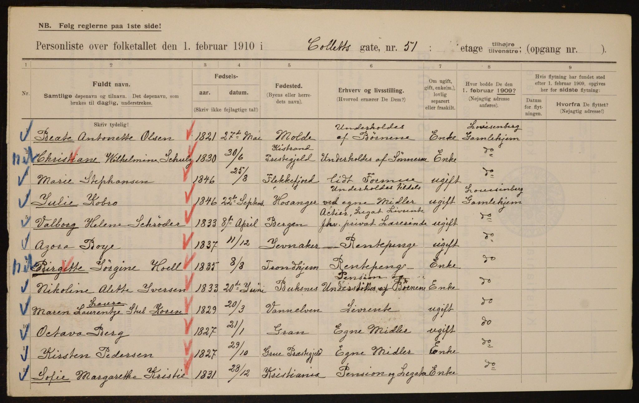 OBA, Municipal Census 1910 for Kristiania, 1910, p. 12710