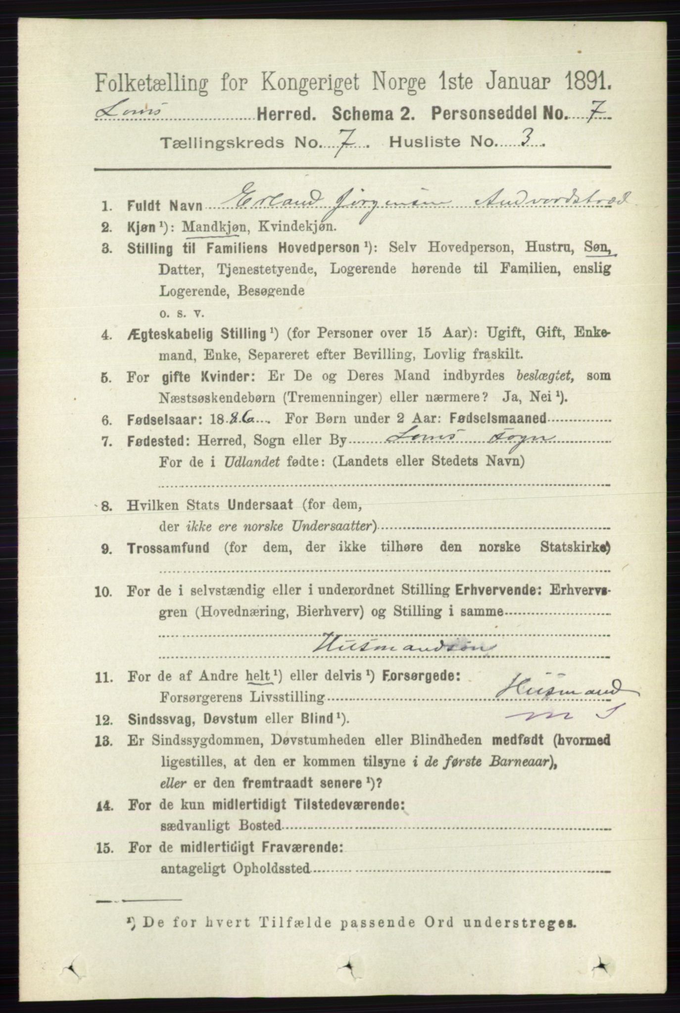 RA, 1891 census for 0514 Lom, 1891, p. 2816