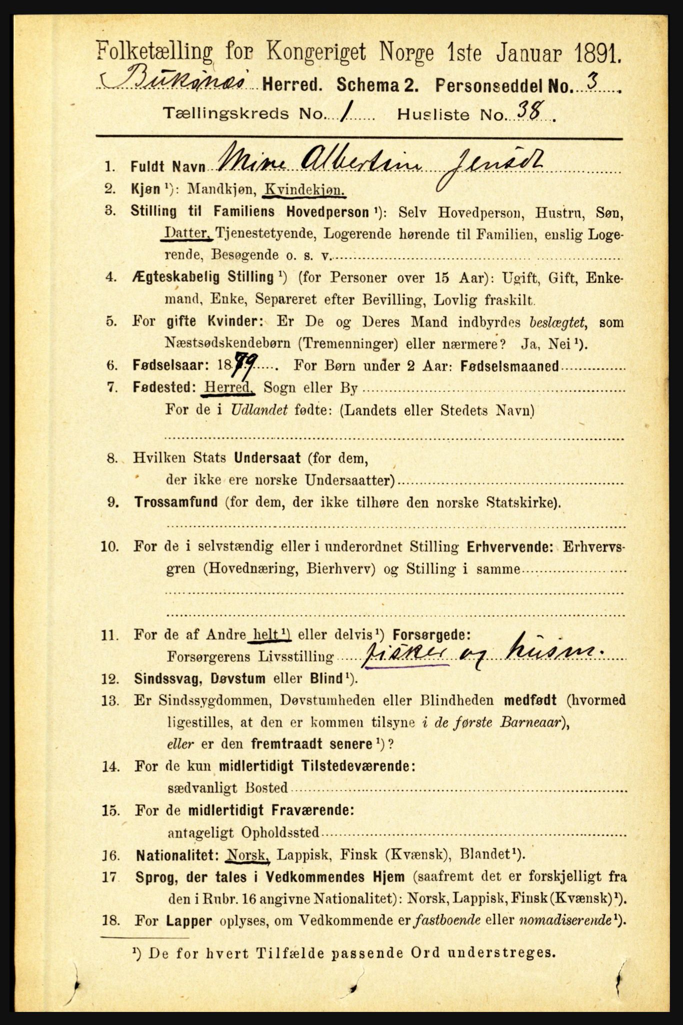 RA, 1891 census for 1860 Buksnes, 1891, p. 505