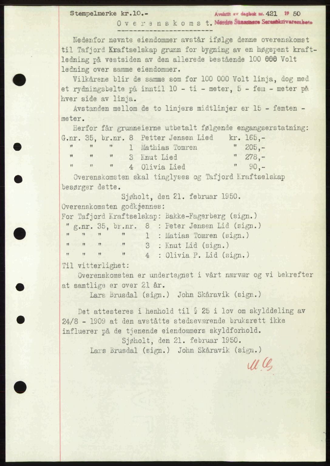 Nordre Sunnmøre sorenskriveri, AV/SAT-A-0006/1/2/2C/2Ca: Mortgage book no. A33, 1949-1950, Diary no: : 421/1950