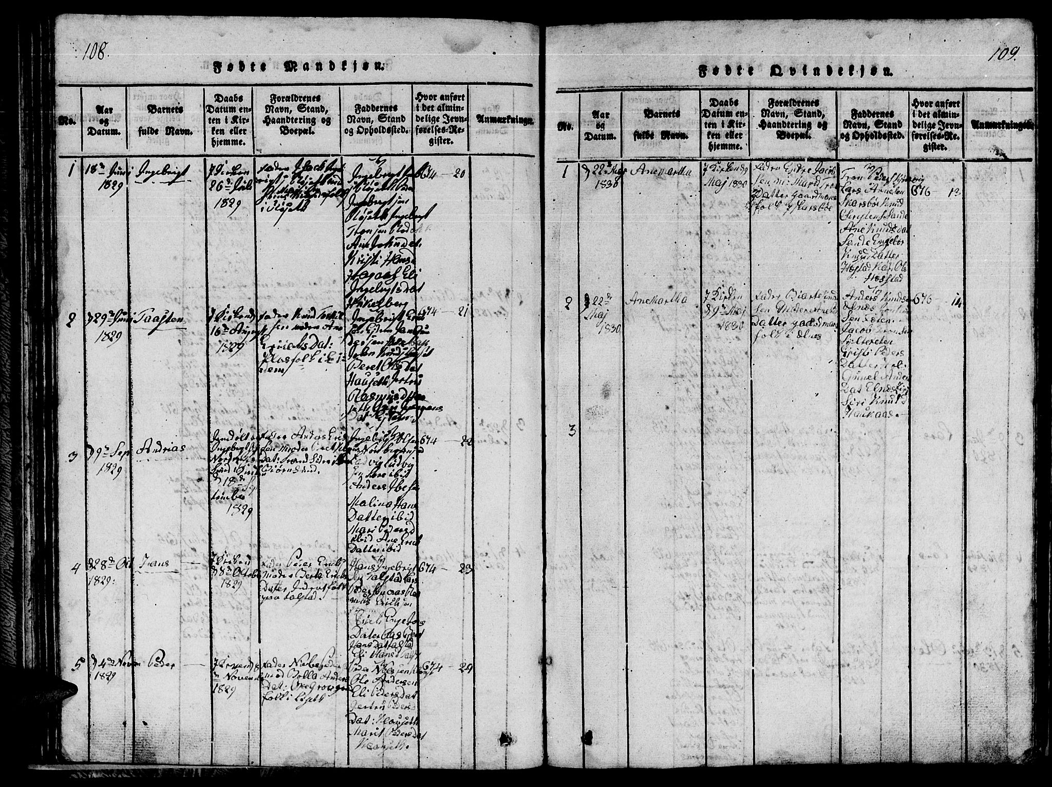 Ministerialprotokoller, klokkerbøker og fødselsregistre - Møre og Romsdal, SAT/A-1454/565/L0752: Parish register (copy) no. 565C01, 1817-1844, p. 108-109