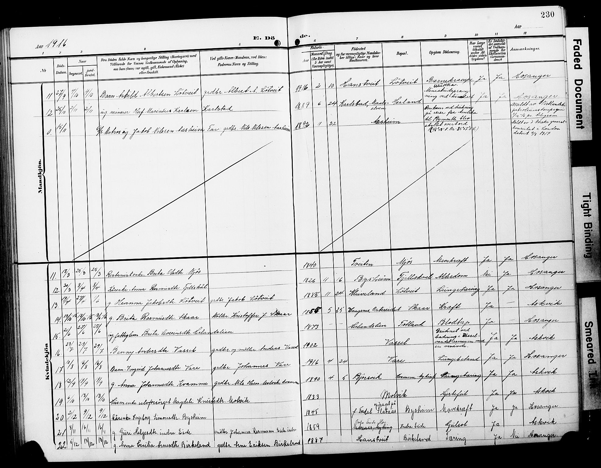 Hosanger sokneprestembete, AV/SAB-A-75801/H/Hab: Parish register (copy) no. A 4, 1904-1927, p. 230