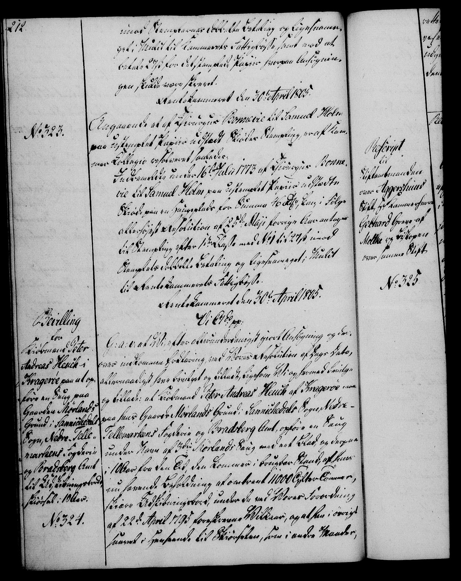 Rentekammeret, Kammerkanselliet, RA/EA-3111/G/Gg/Gga/L0018: Norsk ekspedisjonsprotokoll med register (merket RK 53.18), 1804-1806, p. 212