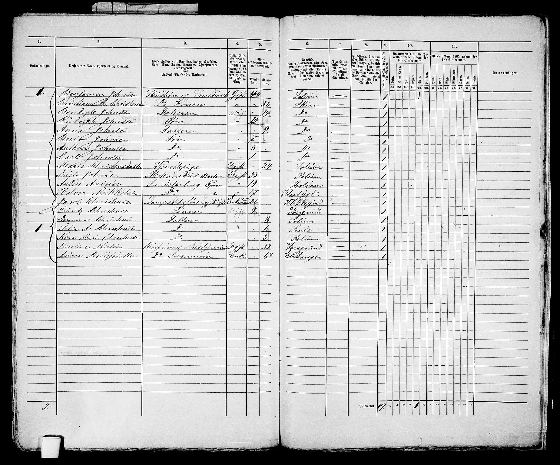 RA, 1865 census for Skien, 1865, p. 1253