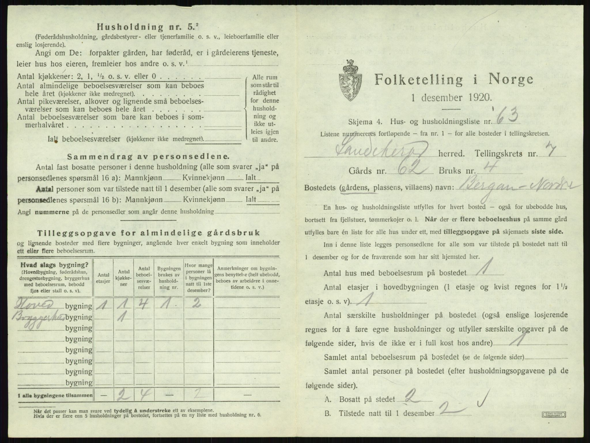 SAKO, 1920 census for Sandeherred, 1920, p. 1583