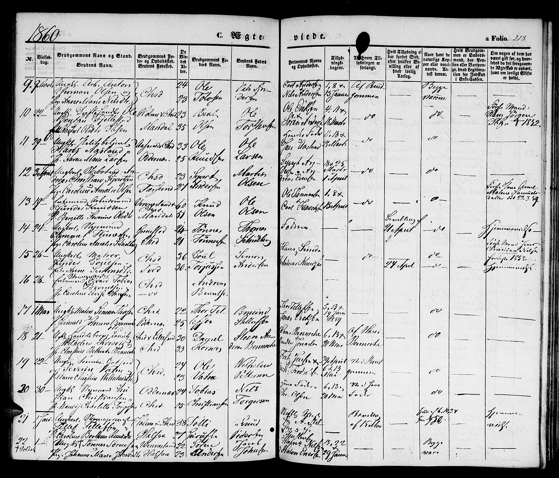 Kristiansand domprosti, SAK/1112-0006/F/Fb/L0011: Parish register (copy) no. B 11, 1851-1861, p. 218
