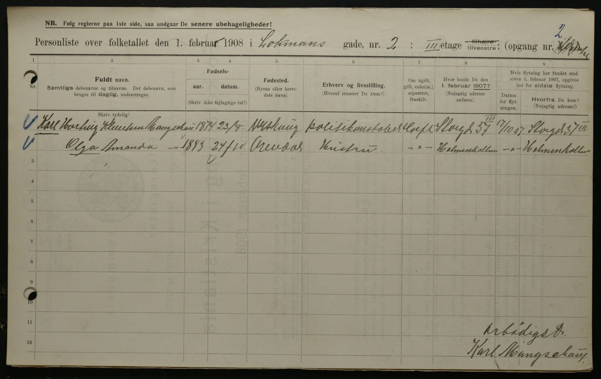 OBA, Municipal Census 1908 for Kristiania, 1908, p. 73464