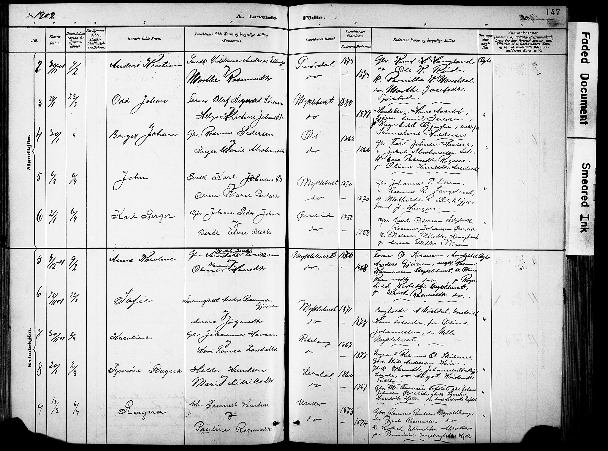 Eid sokneprestembete, AV/SAB-A-82301/H/Hab/Habb/L0002: Parish register (copy) no. B 2, 1882-1907, p. 147