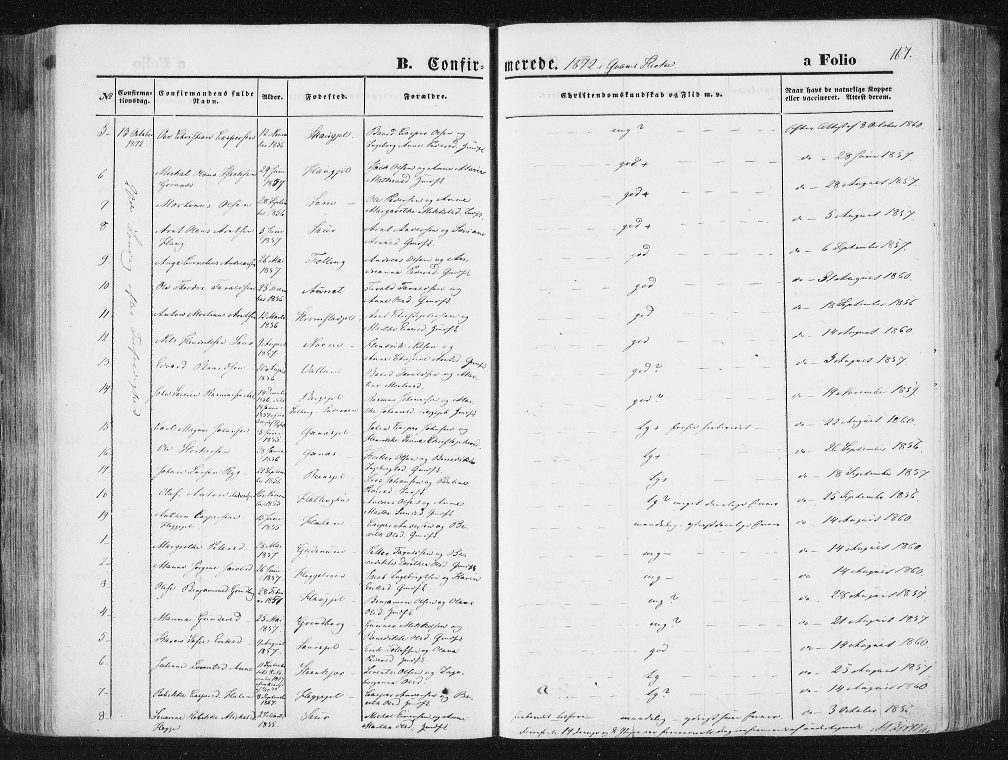 Ministerialprotokoller, klokkerbøker og fødselsregistre - Nord-Trøndelag, SAT/A-1458/746/L0447: Parish register (official) no. 746A06, 1860-1877, p. 167