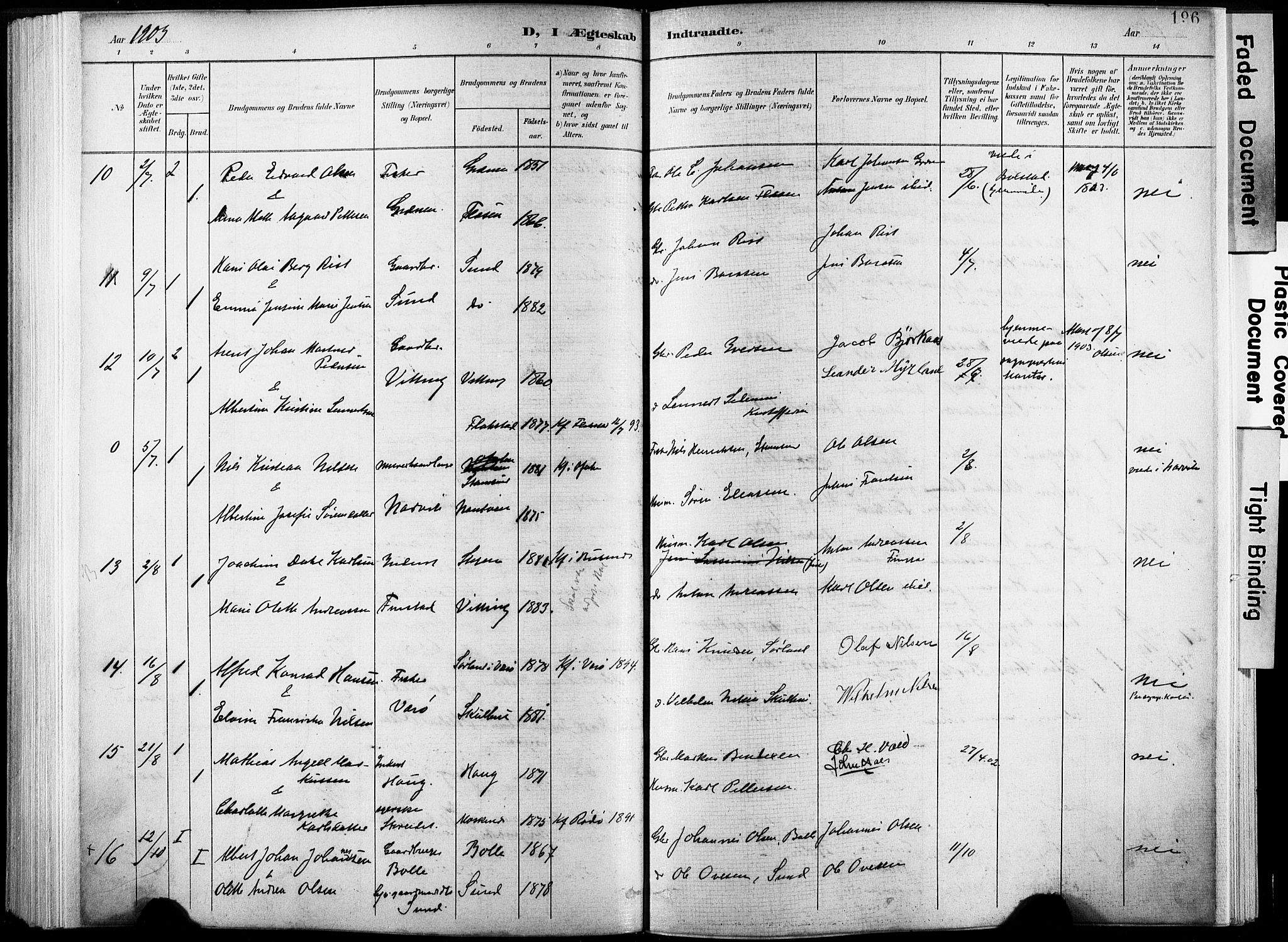 Ministerialprotokoller, klokkerbøker og fødselsregistre - Nordland, AV/SAT-A-1459/881/L1151: Parish register (official) no. 881A04, 1899-1907, p. 196