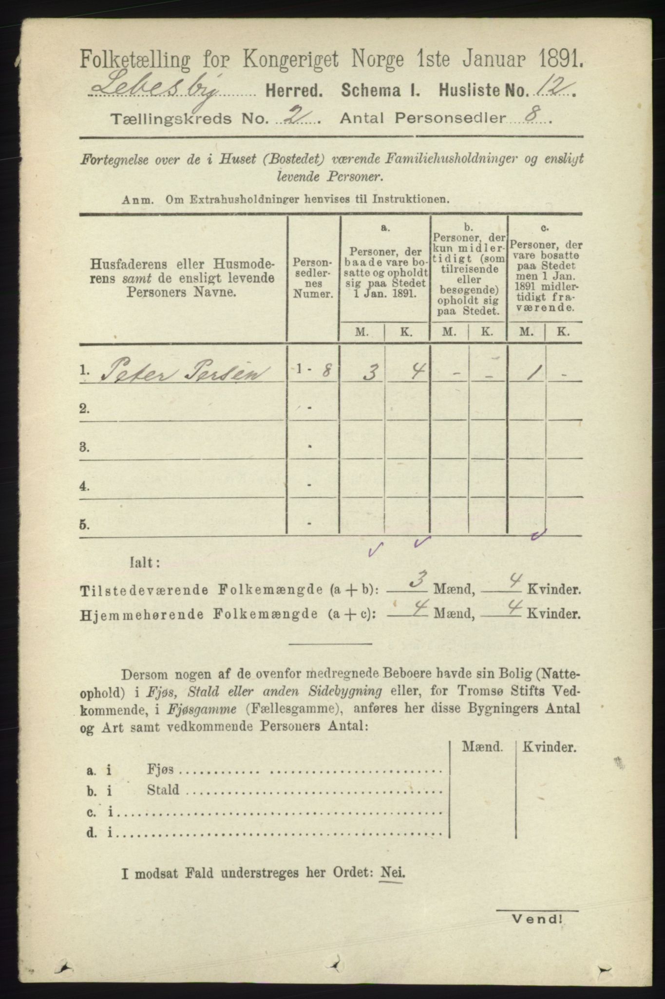 RA, 1891 census for 2022 Lebesby, 1891, p. 265