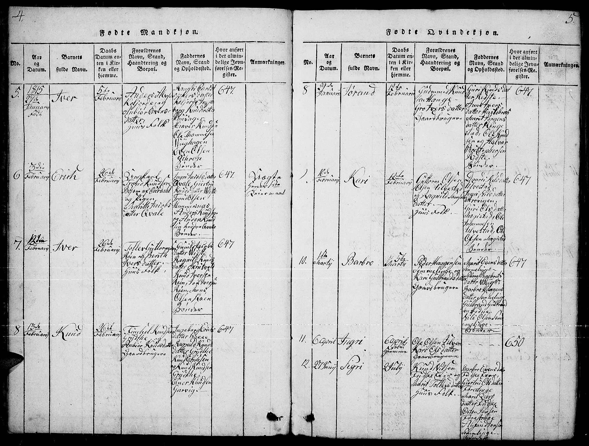 Slidre prestekontor, SAH/PREST-134/H/Ha/Hab/L0001: Parish register (copy) no. 1, 1814-1838, p. 4-5