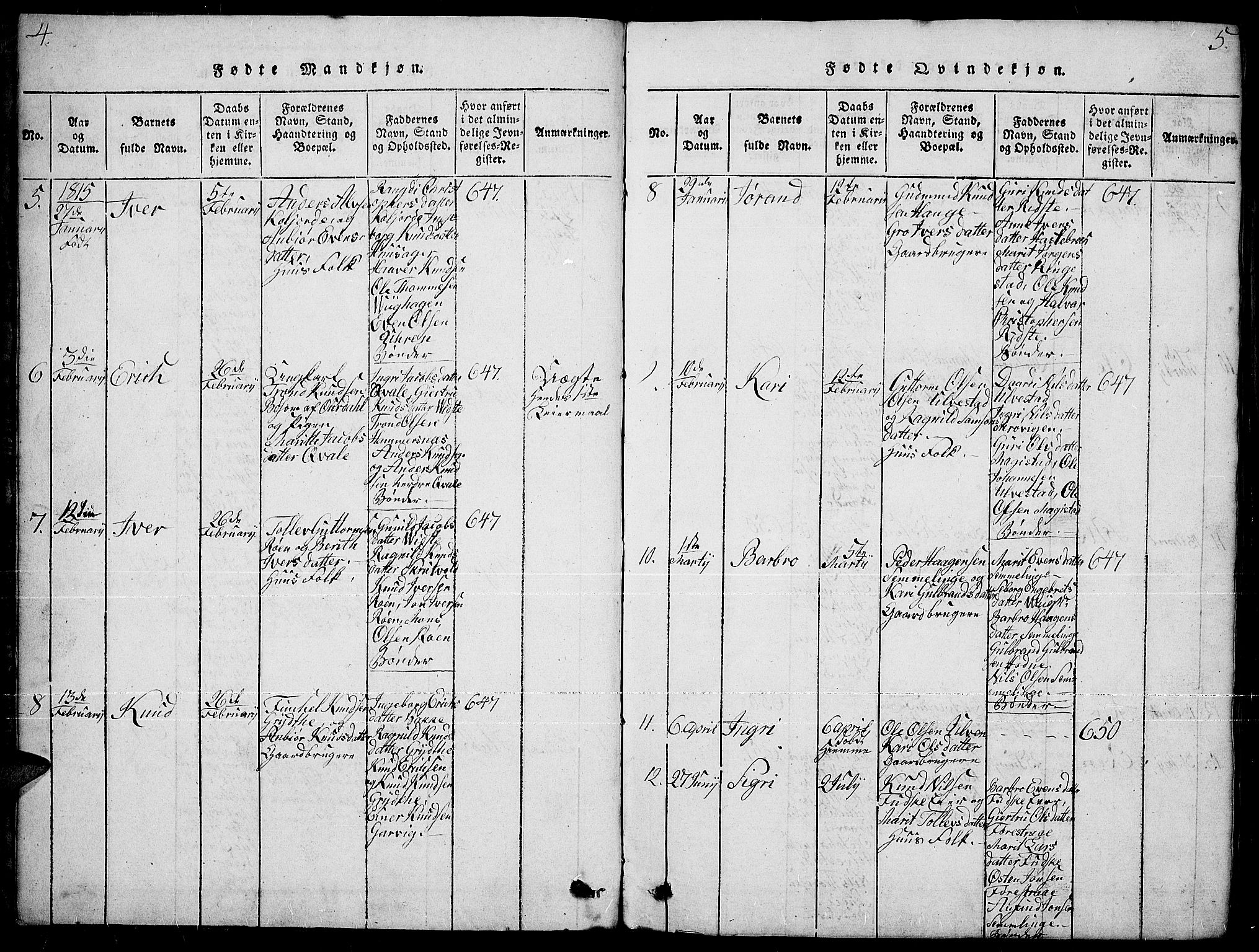 Slidre prestekontor, AV/SAH-PREST-134/H/Ha/Hab/L0001: Parish register (copy) no. 1, 1814-1838, p. 4-5