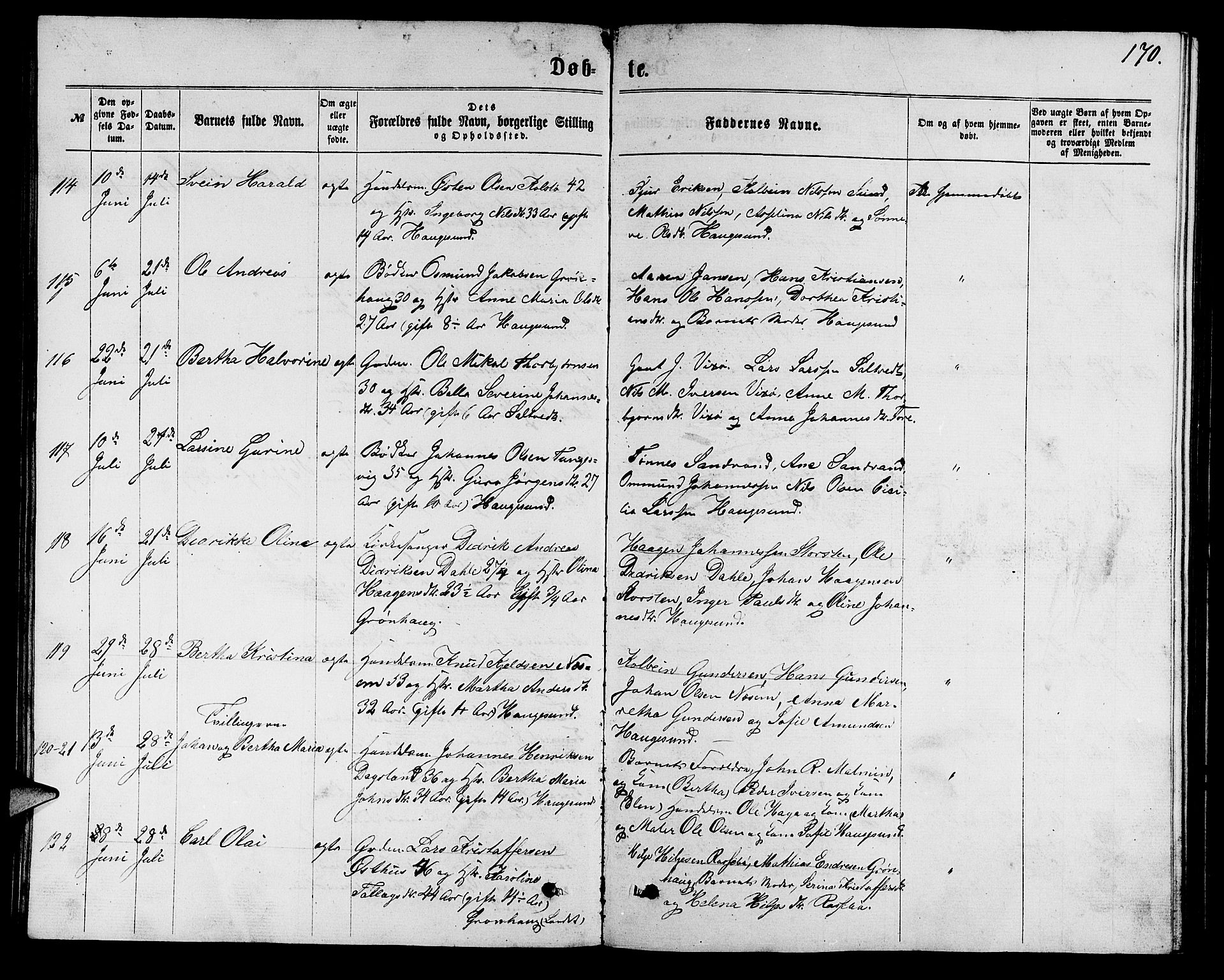 Torvastad sokneprestkontor, AV/SAST-A -101857/H/Ha/Hab/L0007: Parish register (copy) no. B 7, 1866-1873, p. 170