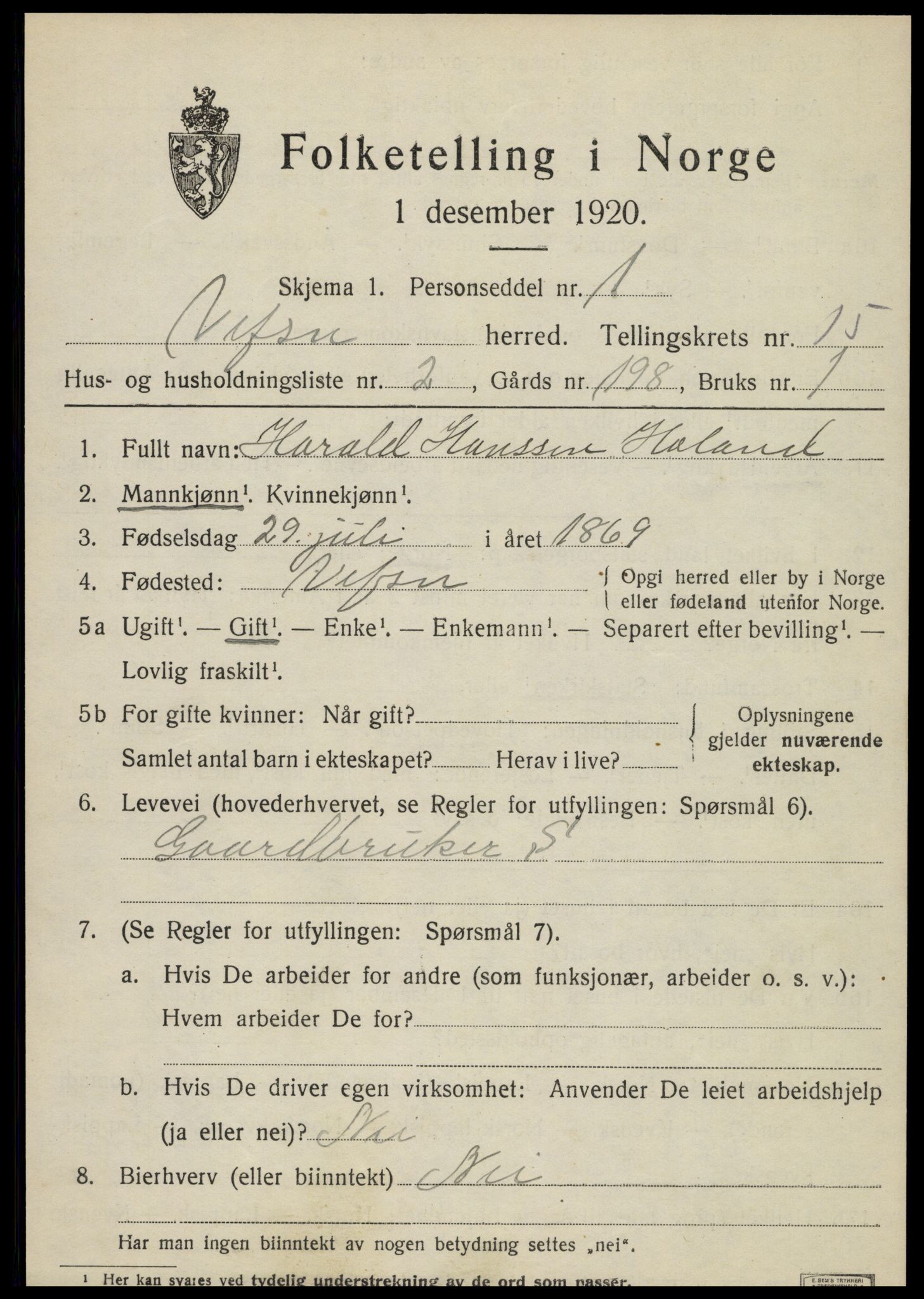 SAT, 1920 census for Vefsn, 1920, p. 11709