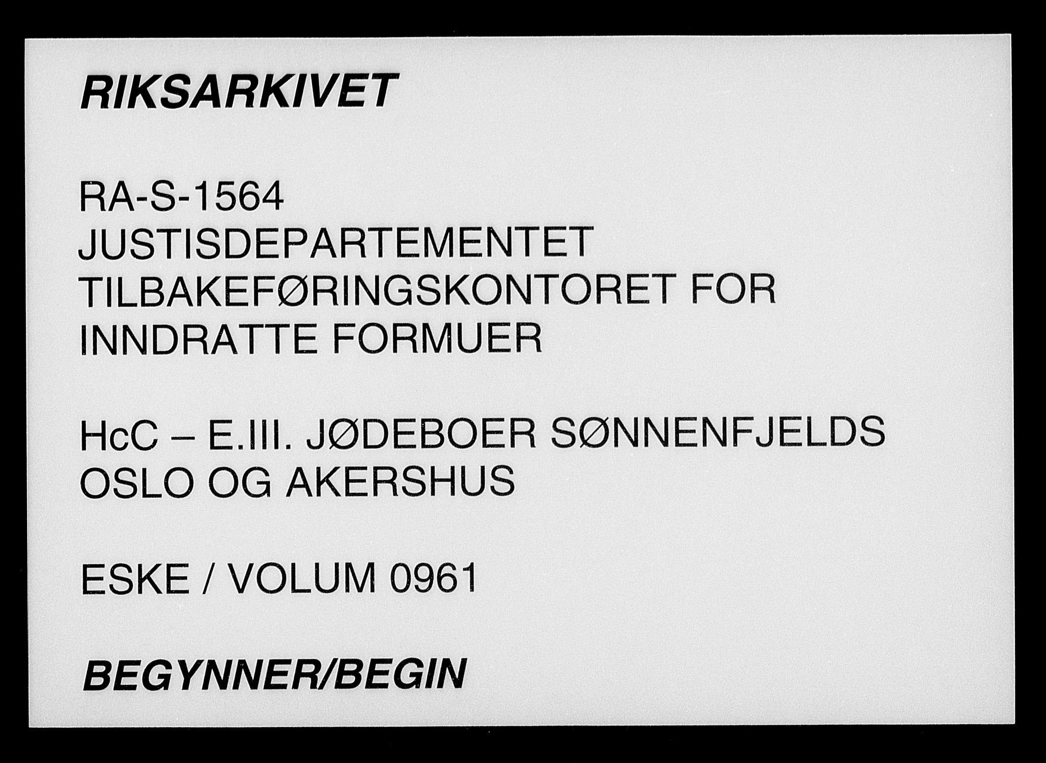 Justisdepartementet, Tilbakeføringskontoret for inndratte formuer, AV/RA-S-1564/H/Hc/Hcc/L0961: --, 1945-1947, p. 1