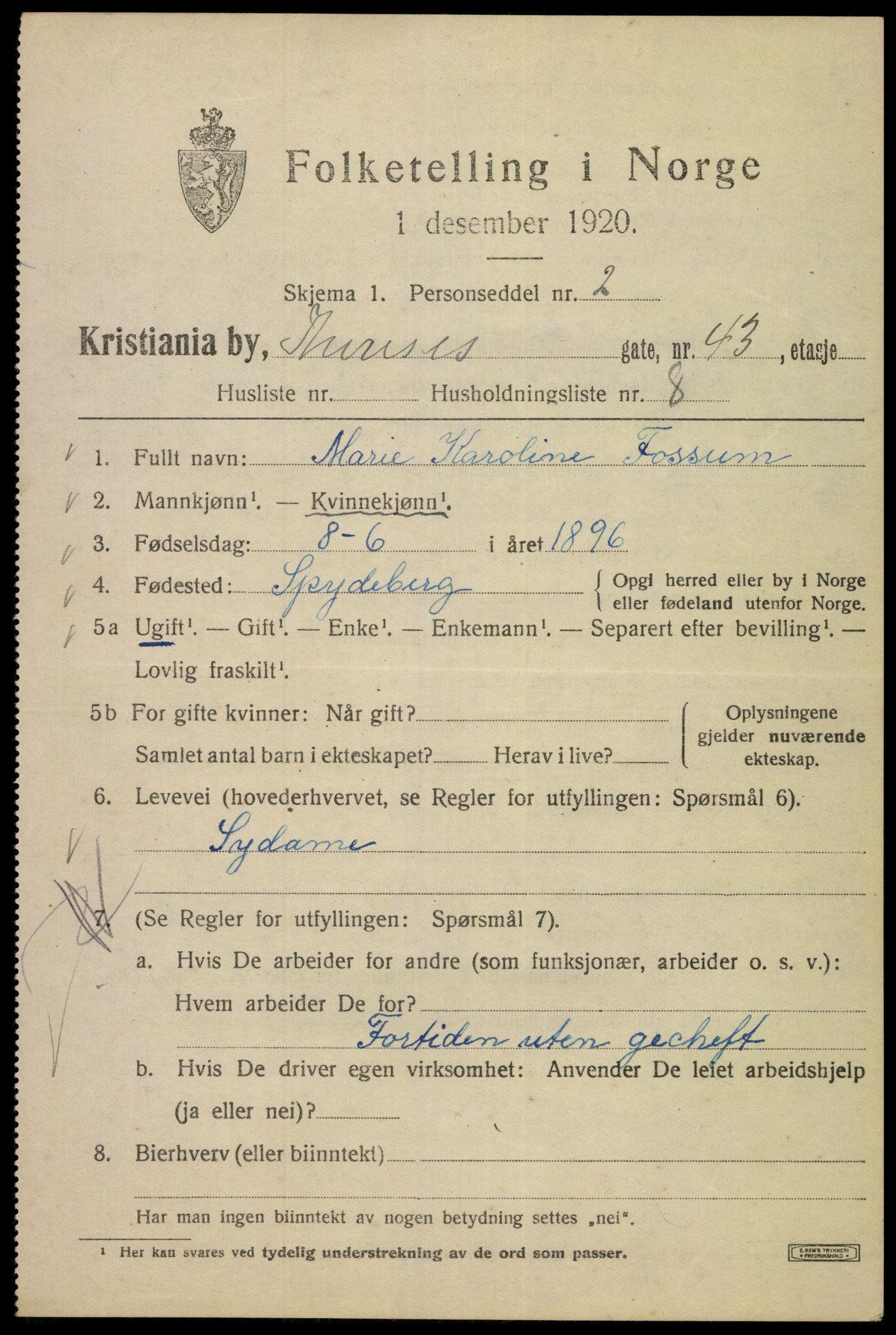 SAO, 1920 census for Kristiania, 1920, p. 570025