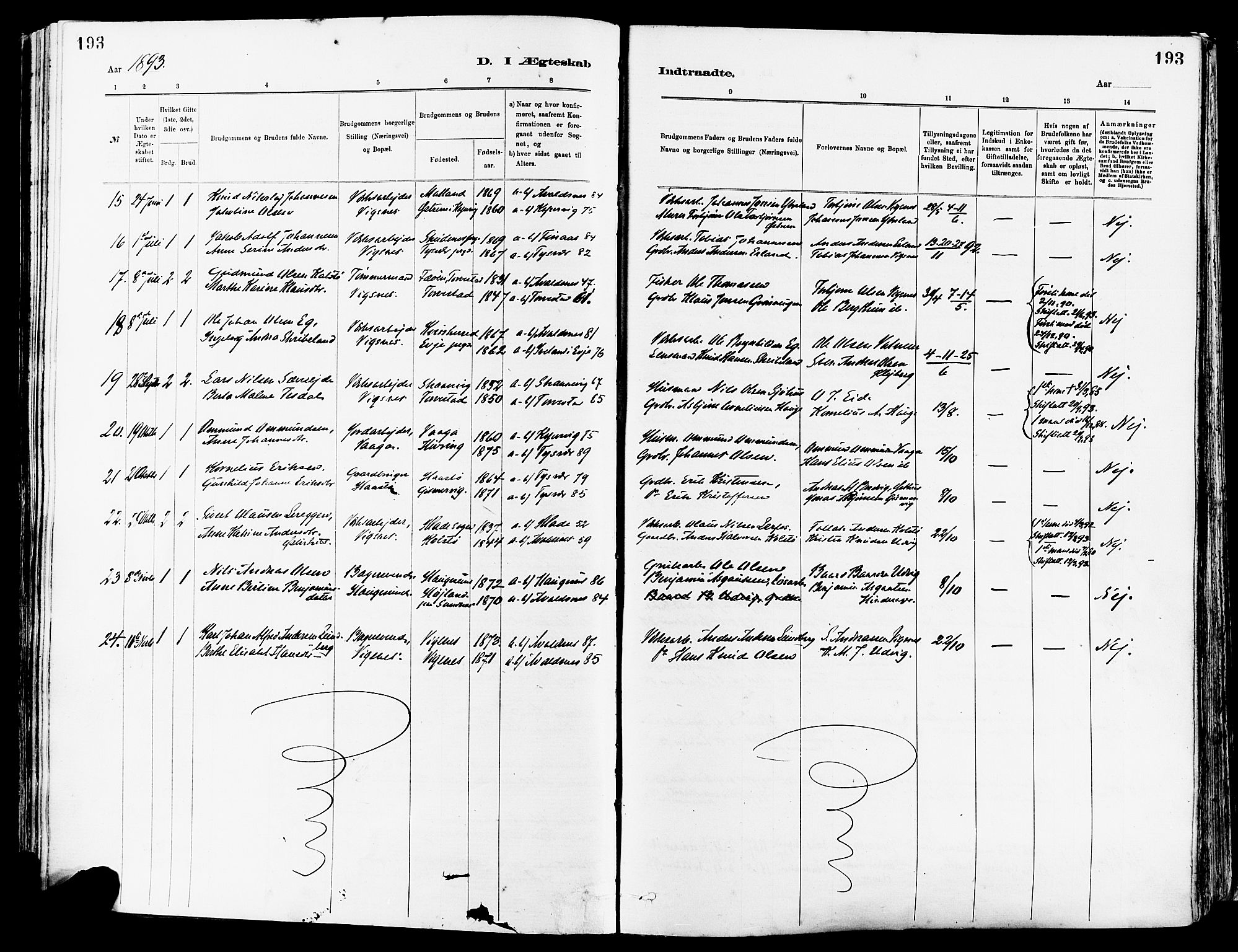 Avaldsnes sokneprestkontor, AV/SAST-A -101851/H/Ha/Haa/L0015: Parish register (official) no. A 15, 1880-1906, p. 193