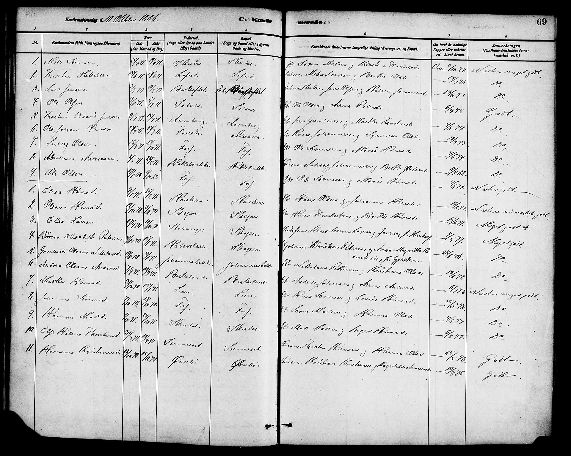 Gaular sokneprestembete, SAB/A-80001/H/Haa: Parish register (official) no. B 1, 1882-1897, p. 69