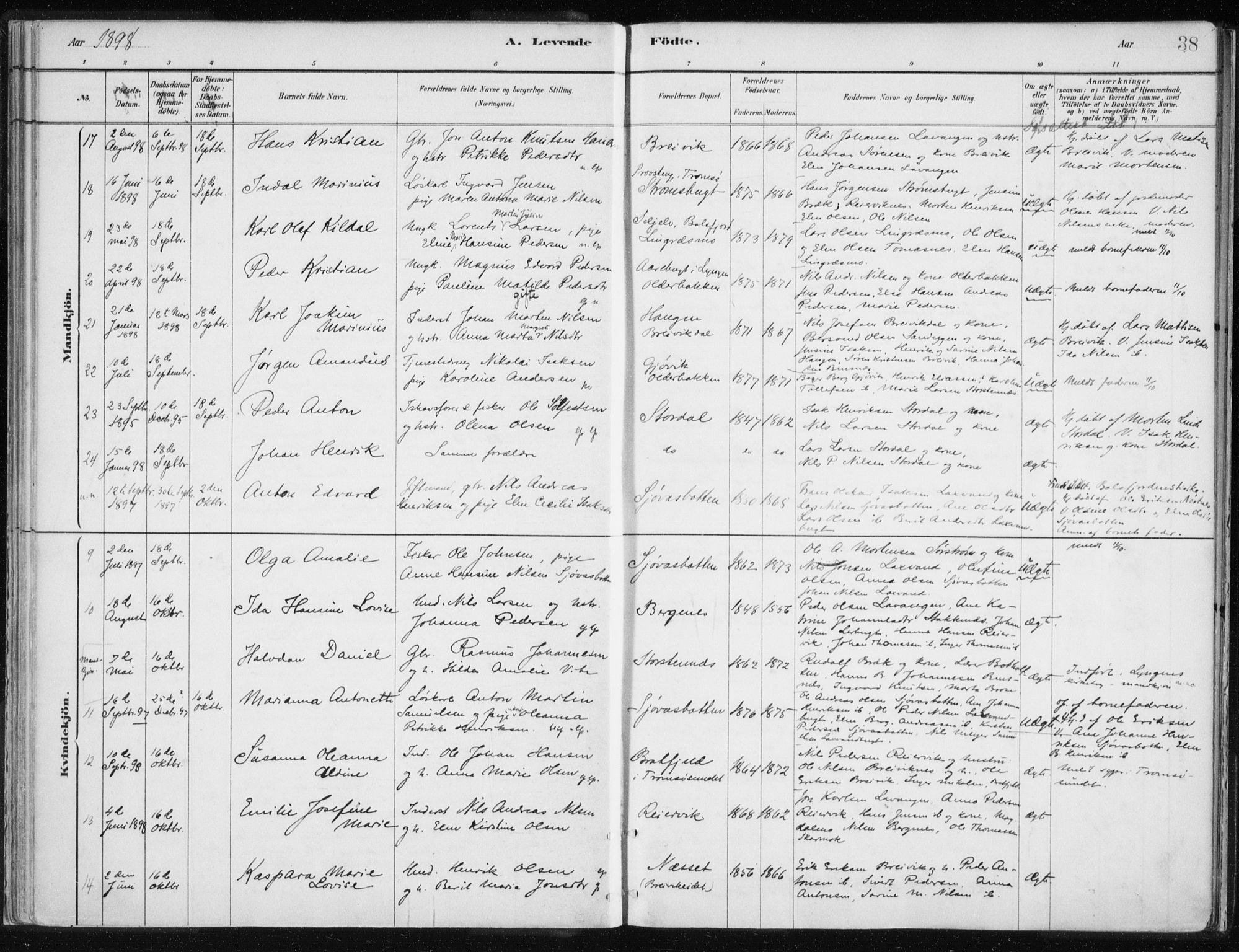 Lyngen sokneprestembete, SATØ/S-1289/H/He/Hea/L0010kirke: Parish register (official) no. 10, 1883-1904, p. 38