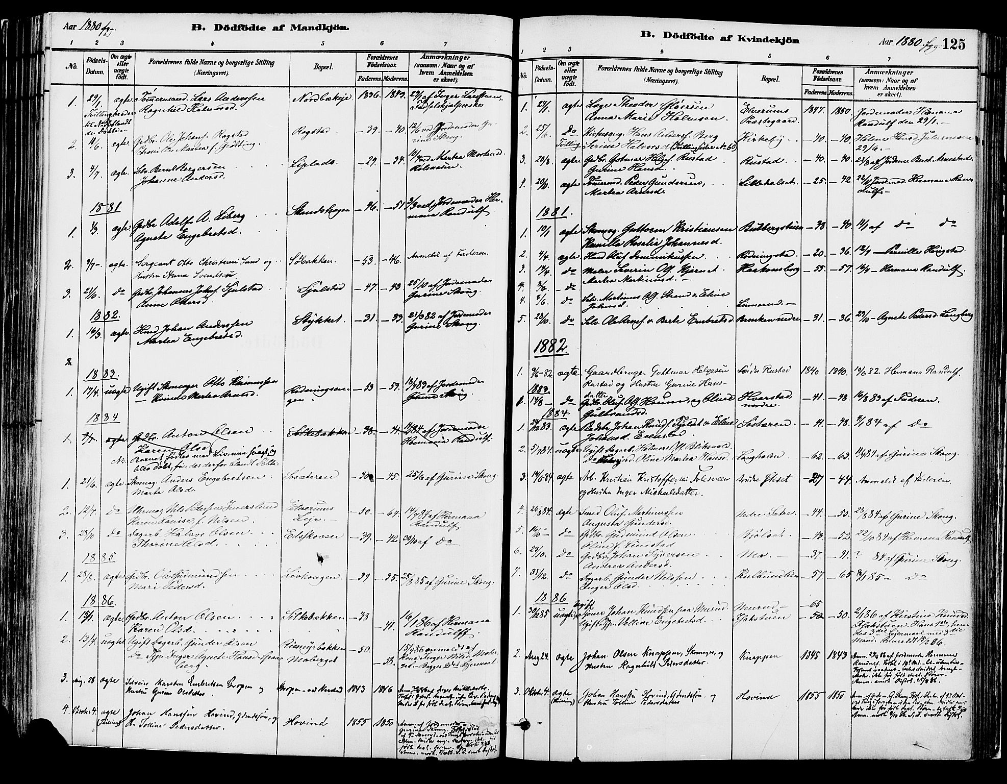 Elverum prestekontor, AV/SAH-PREST-044/H/Ha/Haa/L0013: Parish register (official) no. 13, 1880-1890, p. 125