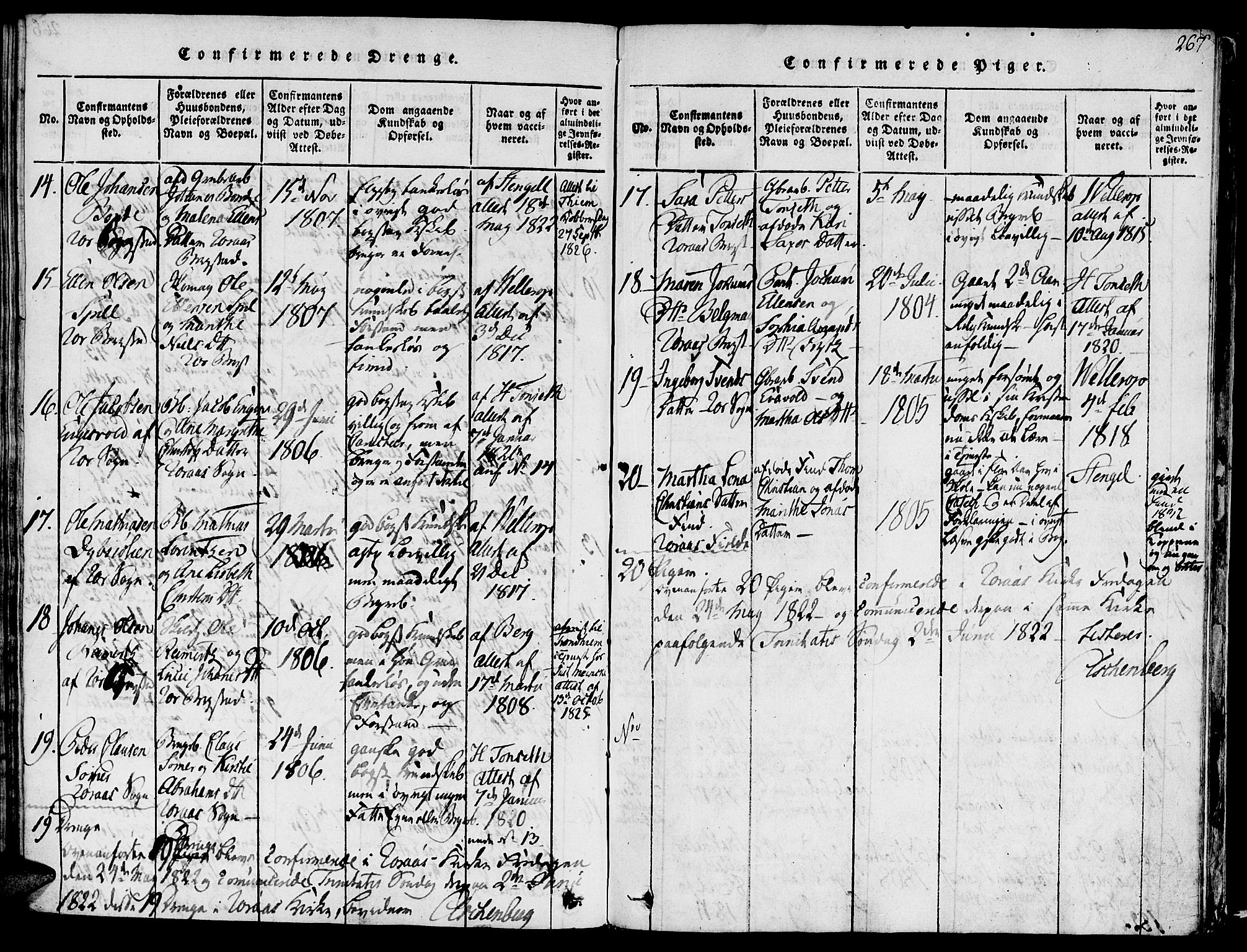 Ministerialprotokoller, klokkerbøker og fødselsregistre - Sør-Trøndelag, SAT/A-1456/681/L0929: Parish register (official) no. 681A07, 1817-1828, p. 267
