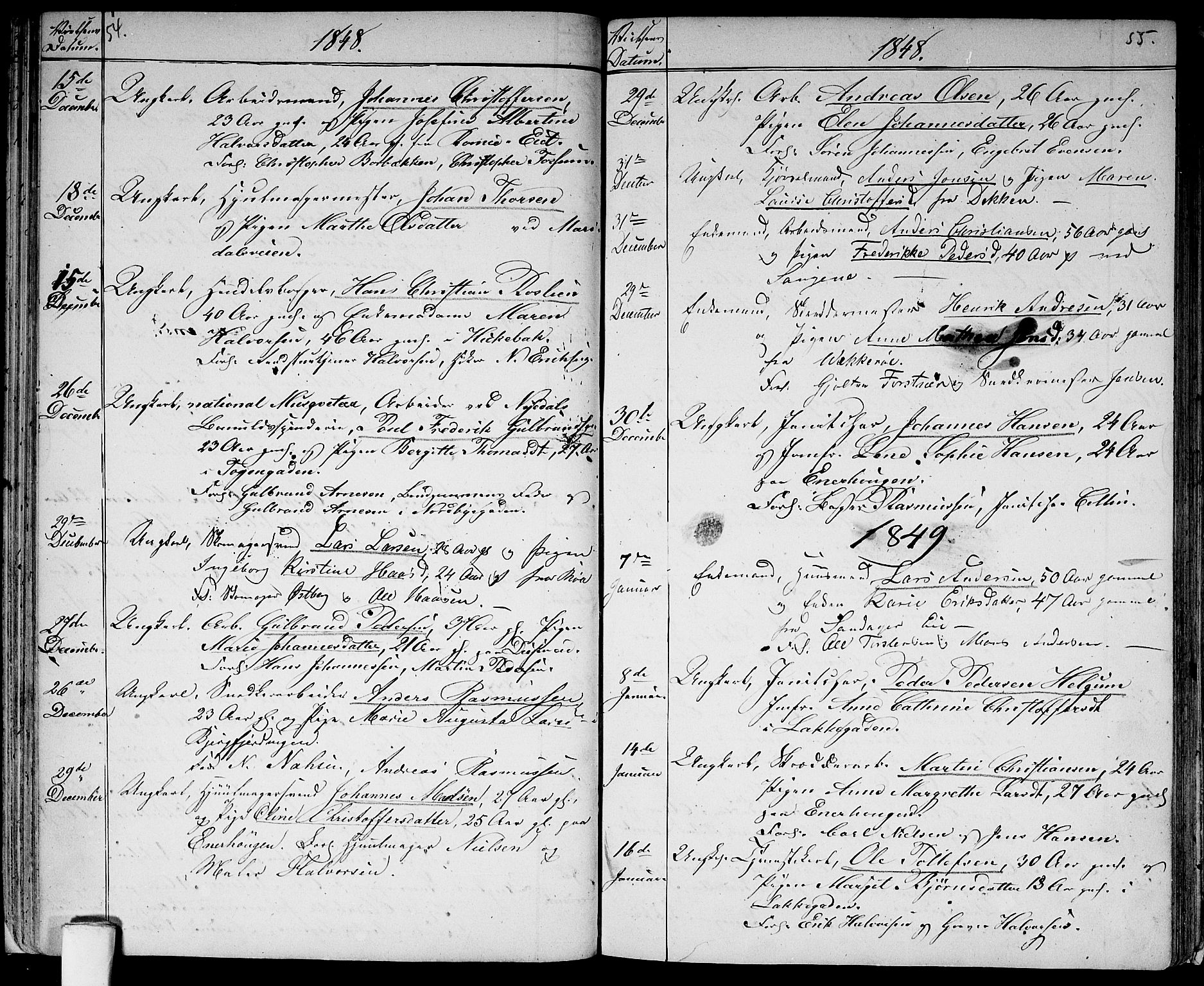 Aker prestekontor kirkebøker, SAO/A-10861/G/L0011: Parish register (copy) no. 11, 1846-1859, p. 54-55