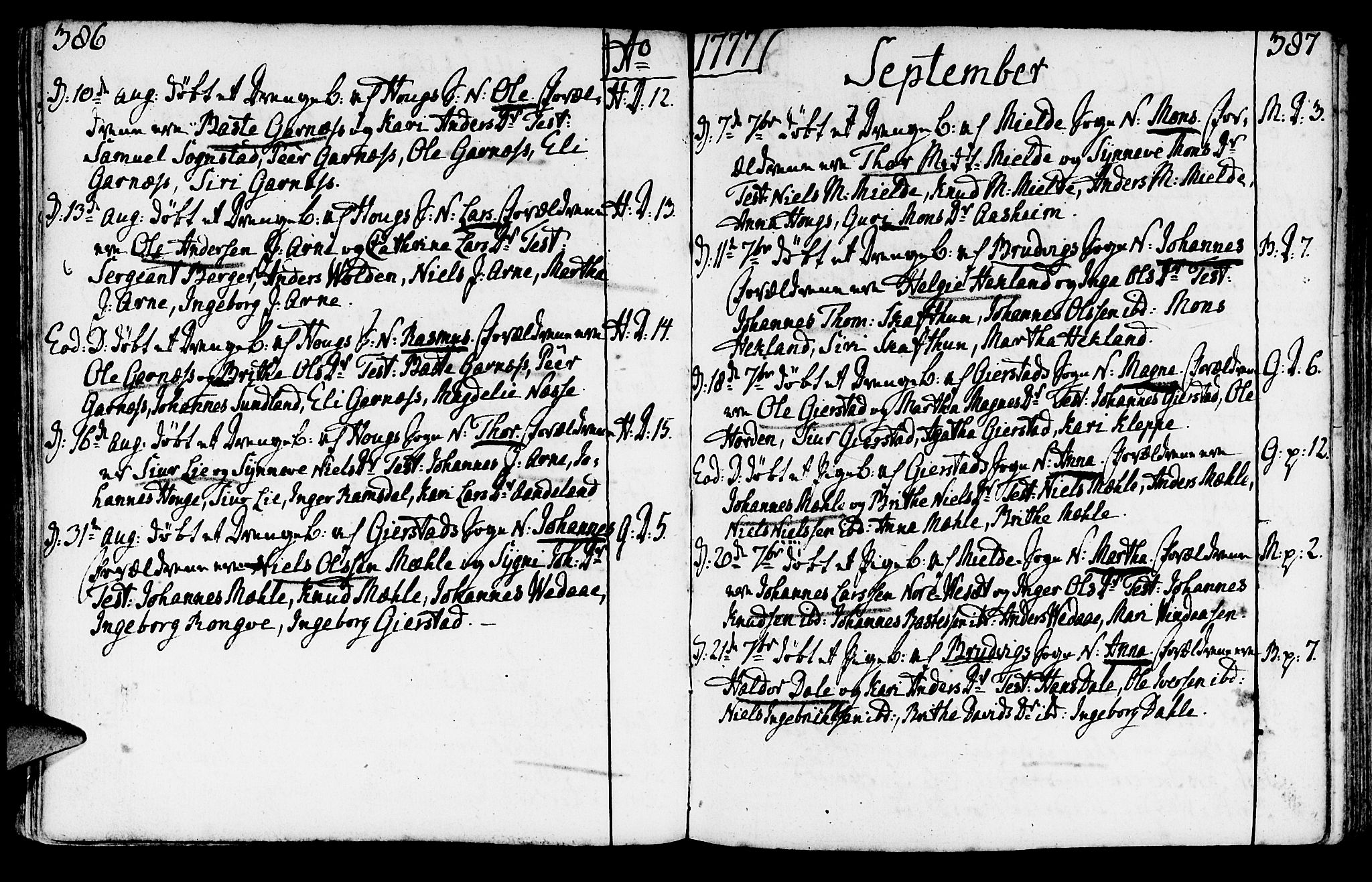 Haus sokneprestembete, SAB/A-75601/H/Haa: Parish register (official) no. A 9, 1767-1781, p. 386-387