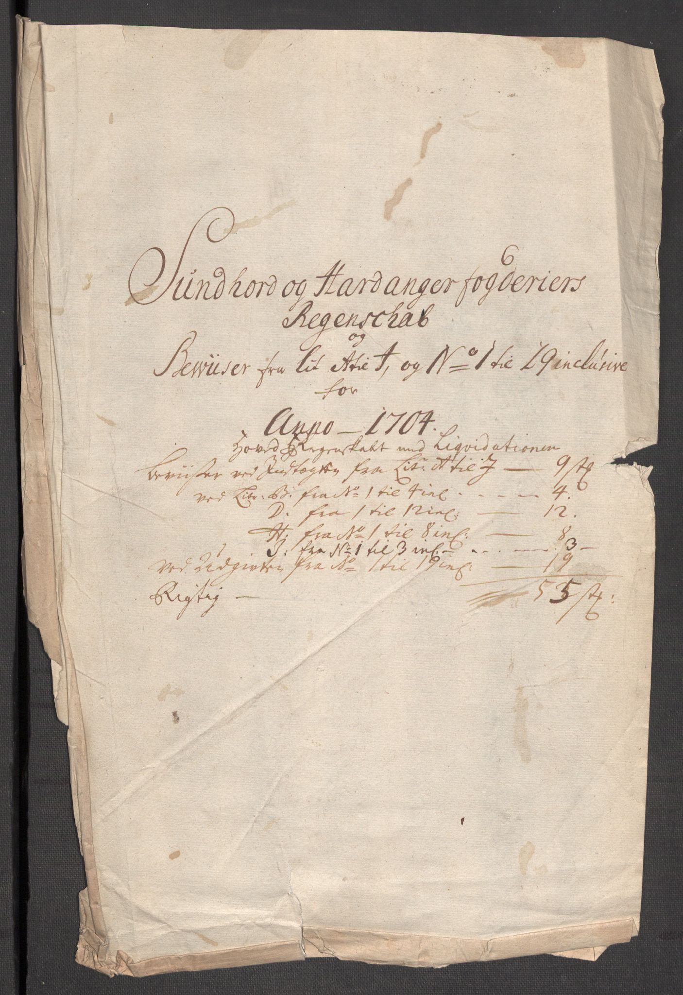 Rentekammeret inntil 1814, Reviderte regnskaper, Fogderegnskap, AV/RA-EA-4092/R48/L2982: Fogderegnskap Sunnhordland og Hardanger, 1704, p. 212