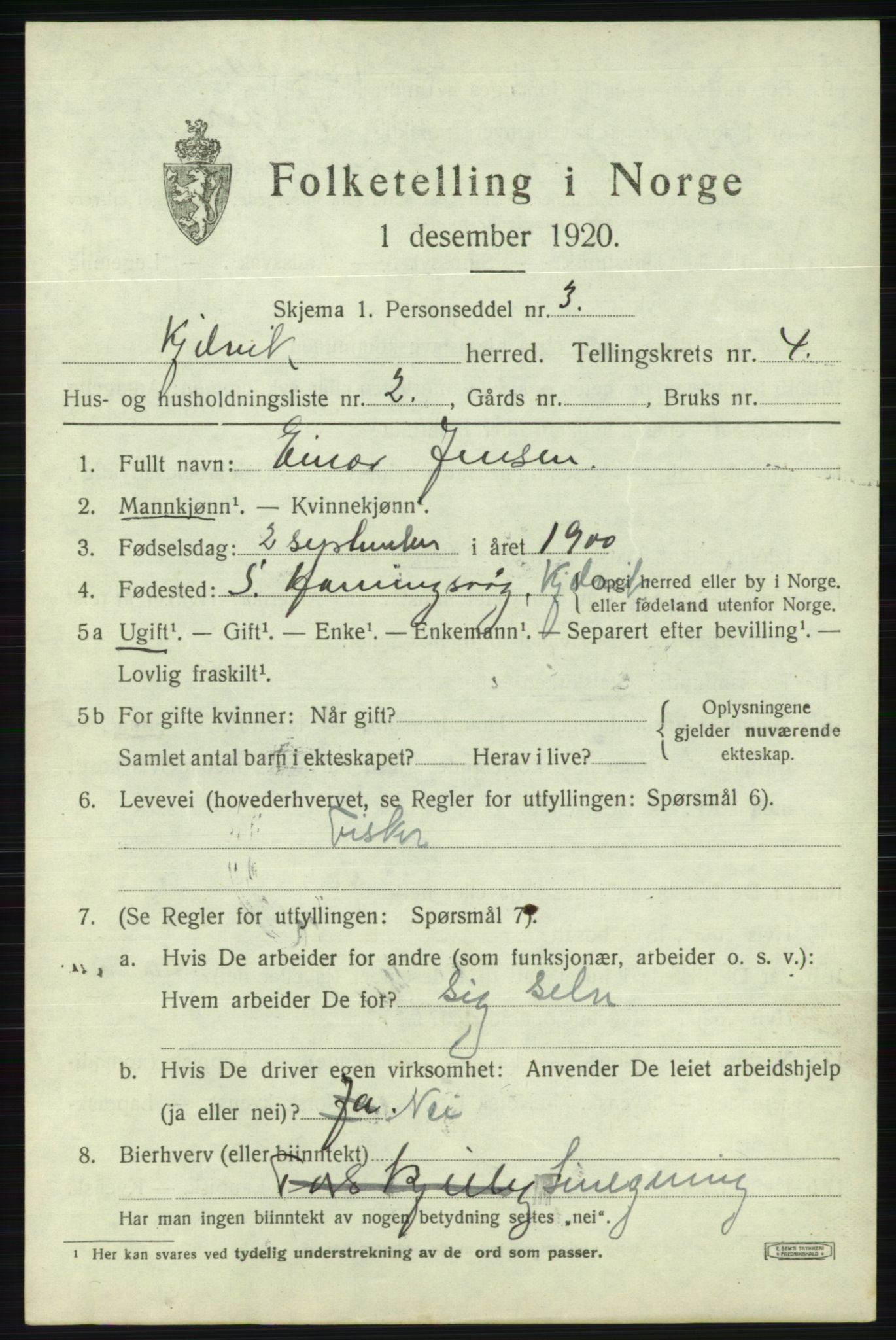 SATØ, 1920 census for Kjelvik, 1920, p. 1913