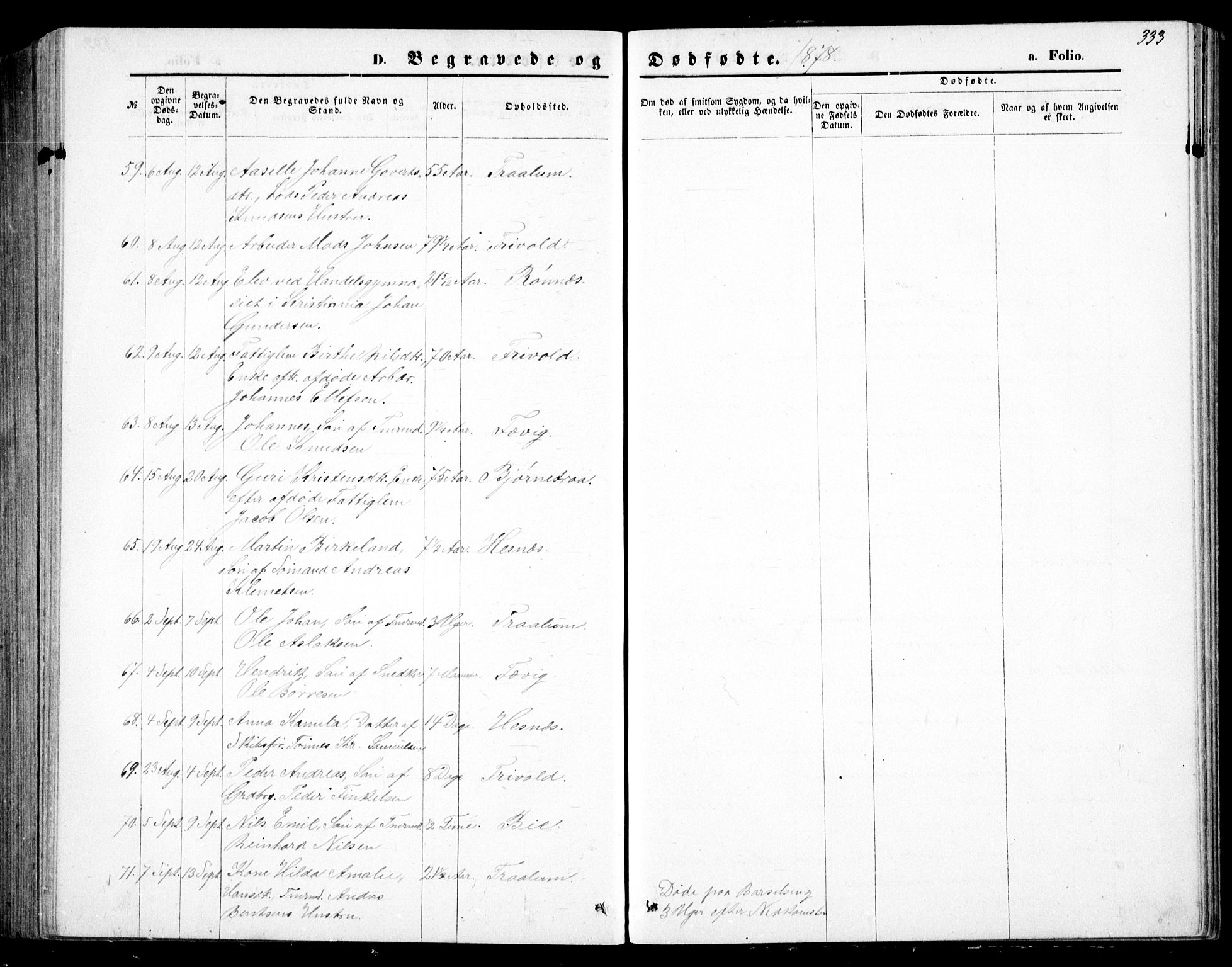 Fjære sokneprestkontor, AV/SAK-1111-0011/F/Fb/L0010: Parish register (copy) no. B 10, 1871-1880, p. 333