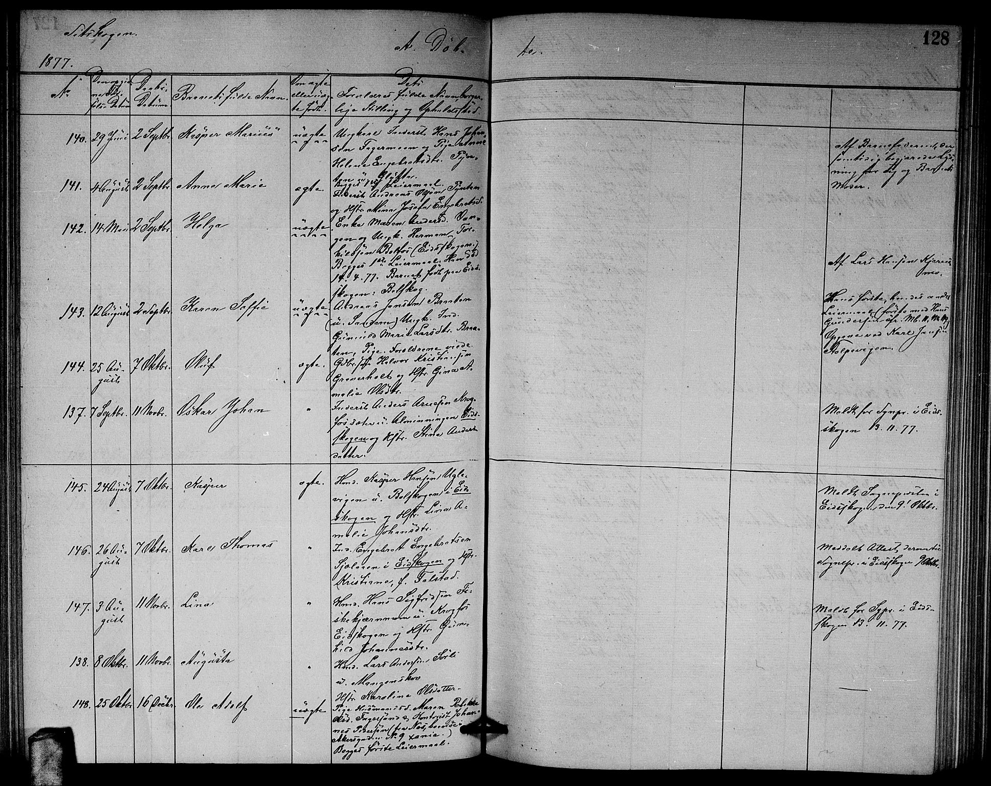 Høland prestekontor Kirkebøker, AV/SAO-A-10346a/G/Ga/L0006: Parish register (copy) no. I 6, 1869-1879, p. 128