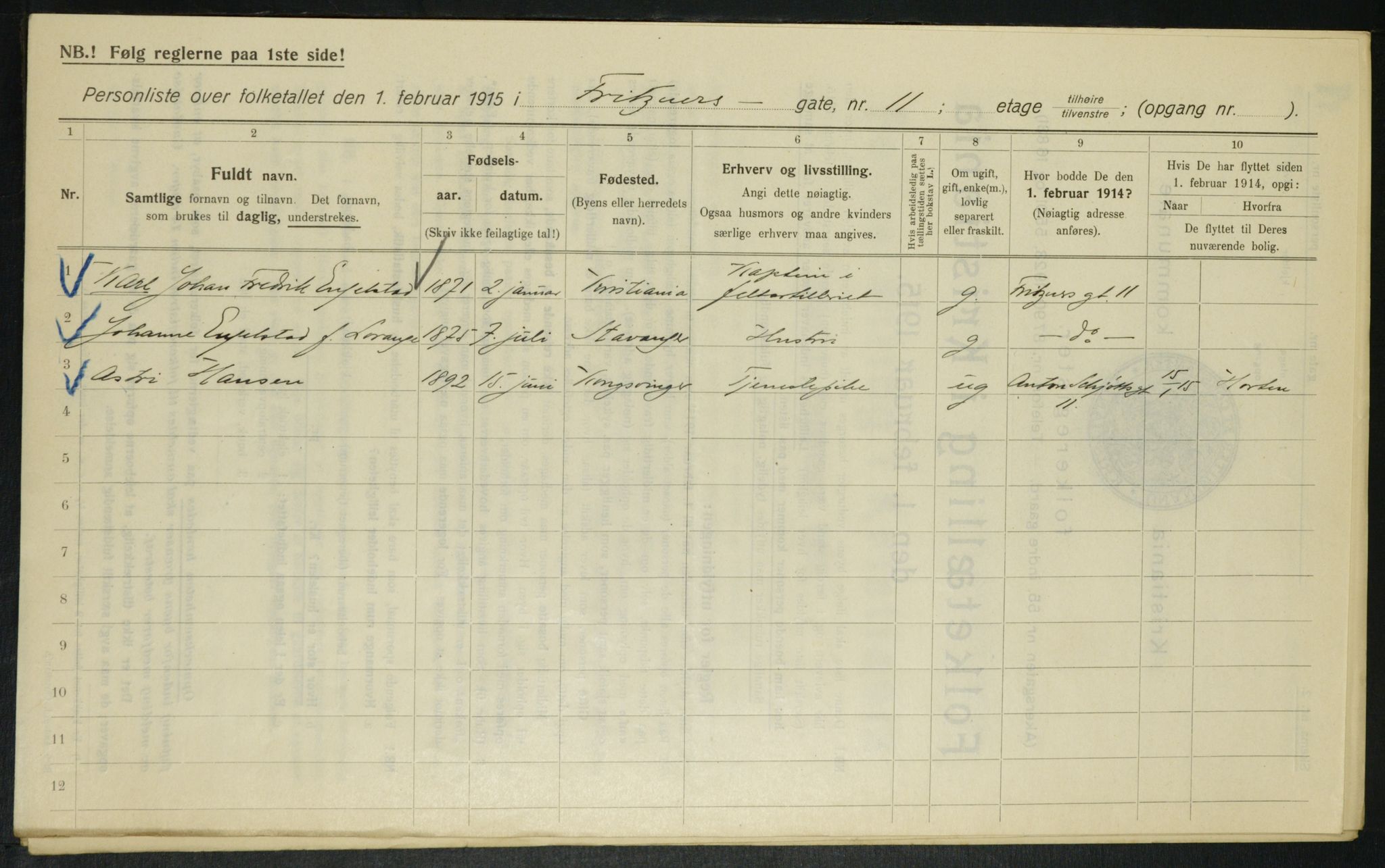 OBA, Municipal Census 1915 for Kristiania, 1915, p. 26757