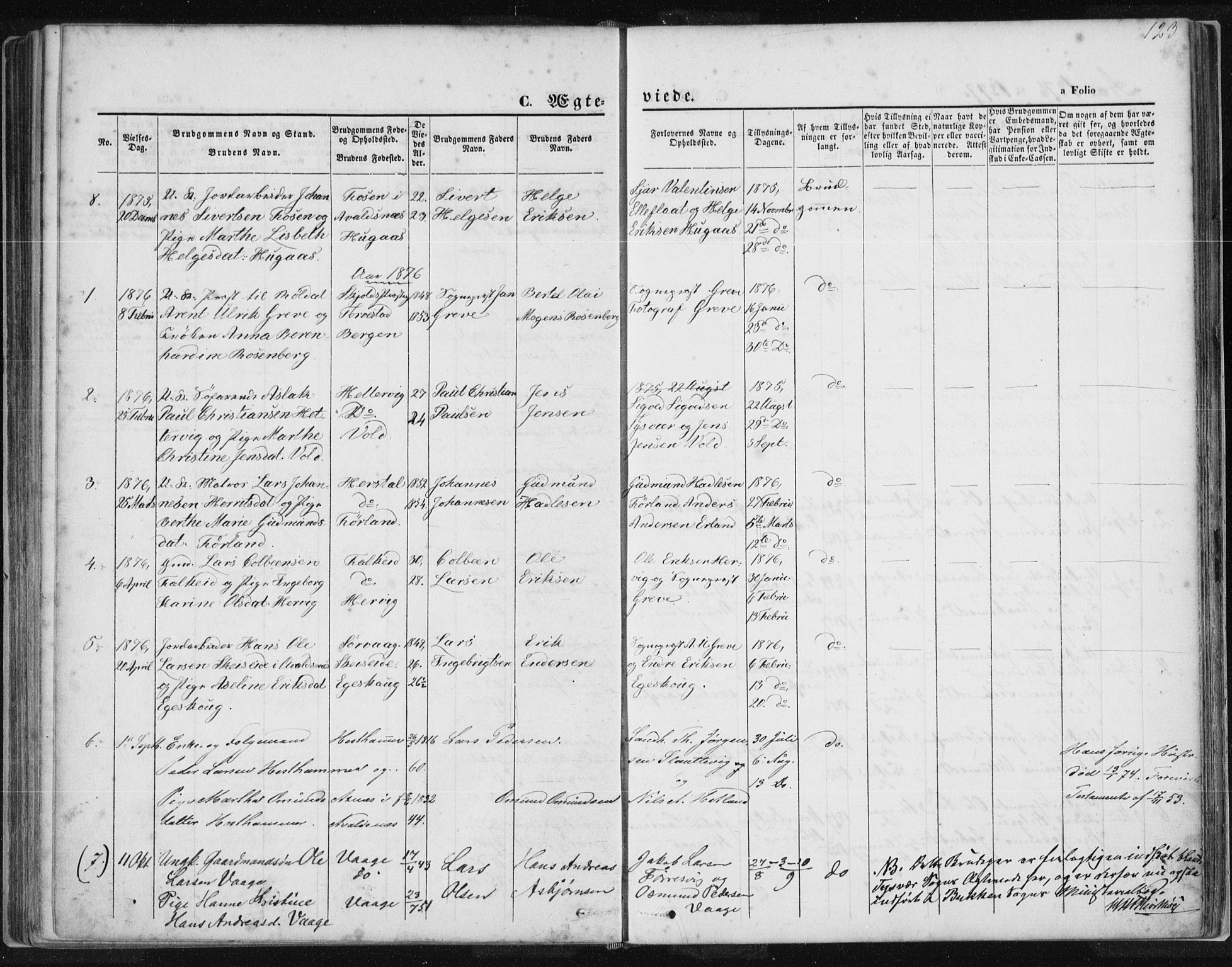 Tysvær sokneprestkontor, SAST/A -101864/H/Ha/Haa/L0005: Parish register (official) no. A 5, 1865-1878, p. 123