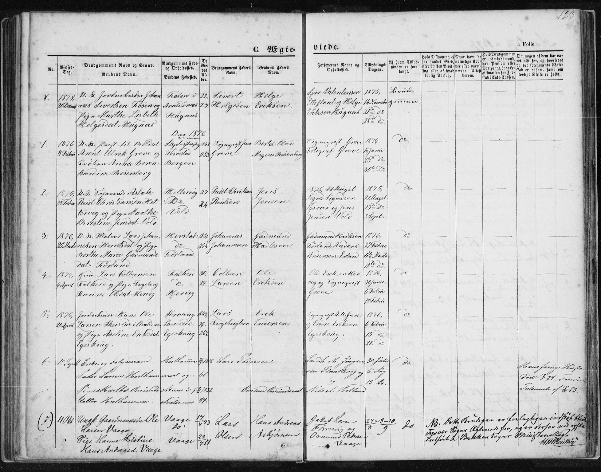 Tysvær sokneprestkontor, AV/SAST-A -101864/H/Ha/Haa/L0005: Parish register (official) no. A 5, 1865-1878, p. 123