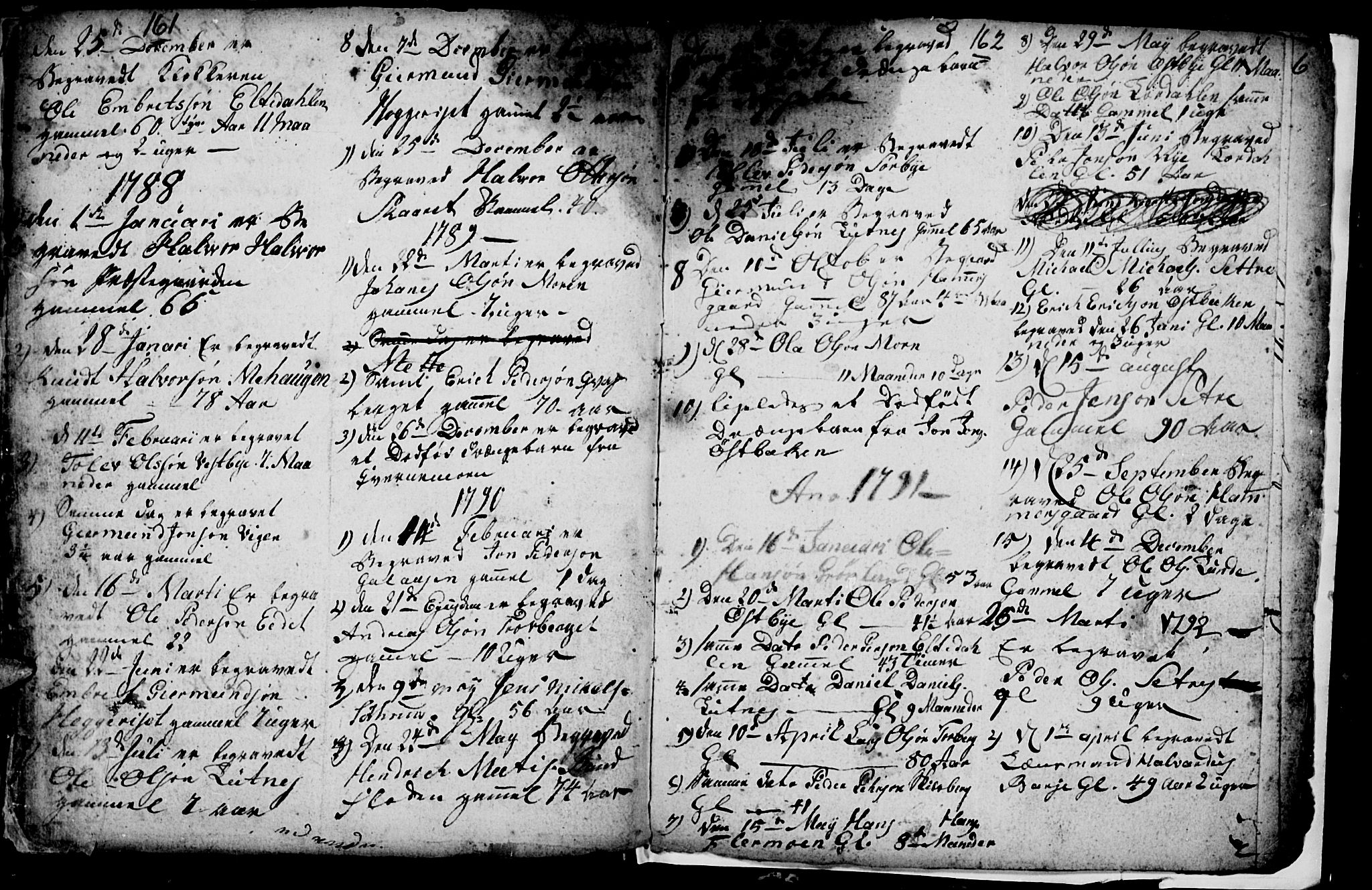 Trysil prestekontor, SAH/PREST-046/H/Ha/Hab/L0001: Parish register (copy) no. 1, 1781-1799, p. 161-162