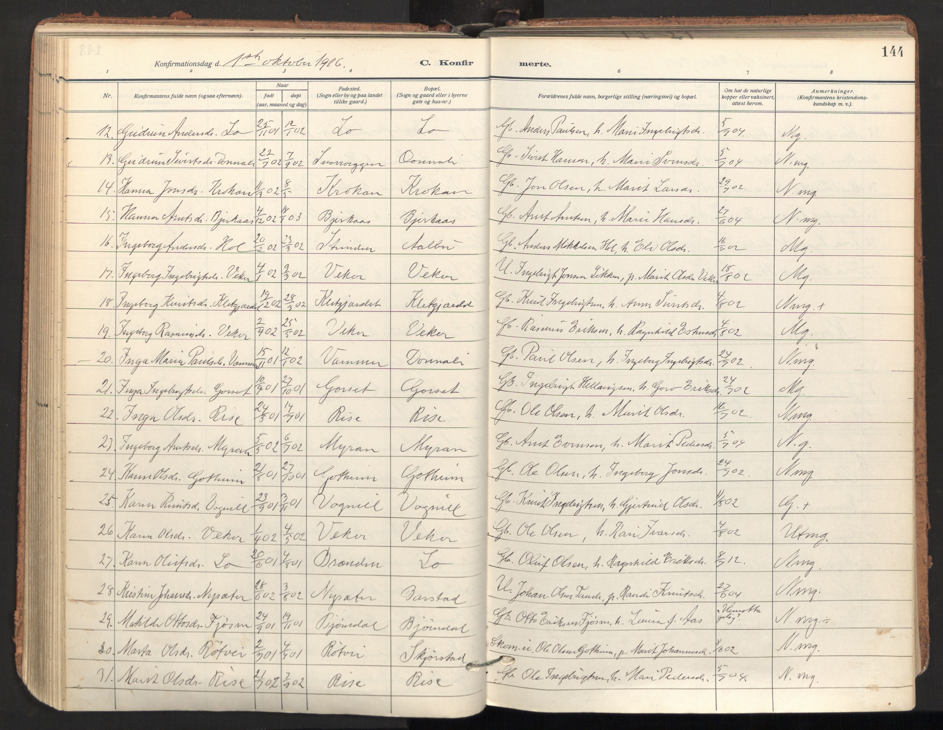 Ministerialprotokoller, klokkerbøker og fødselsregistre - Sør-Trøndelag, SAT/A-1456/678/L0909: Parish register (official) no. 678A17, 1912-1930, p. 144